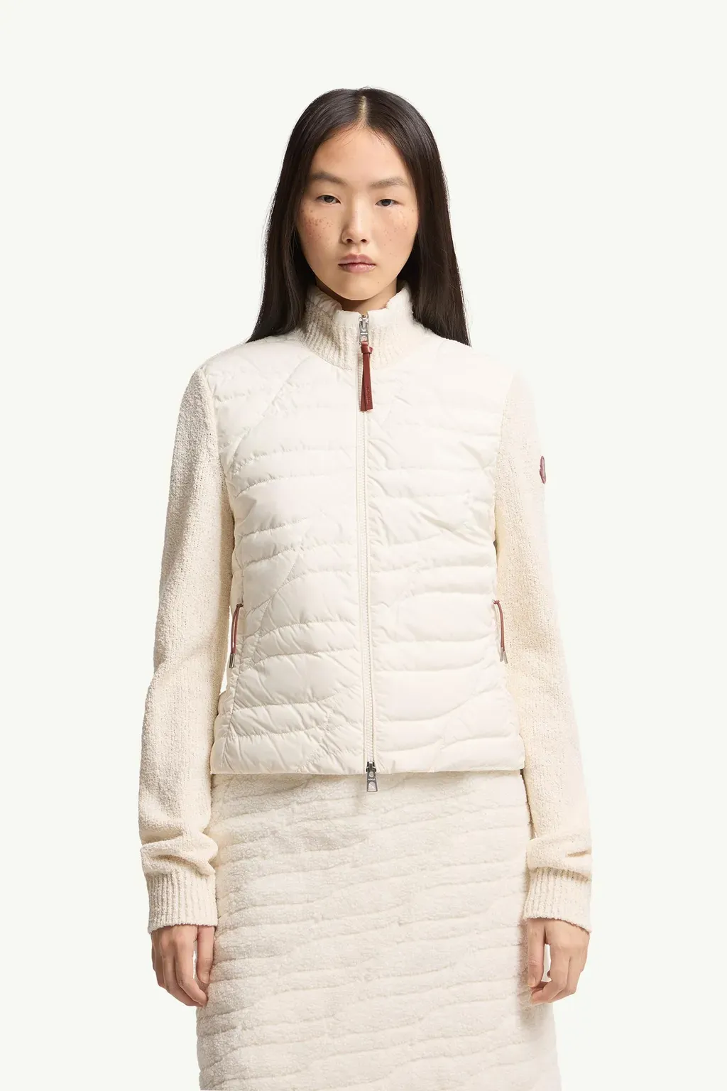 Cotton Blend Padded Zip-Up Cardigan