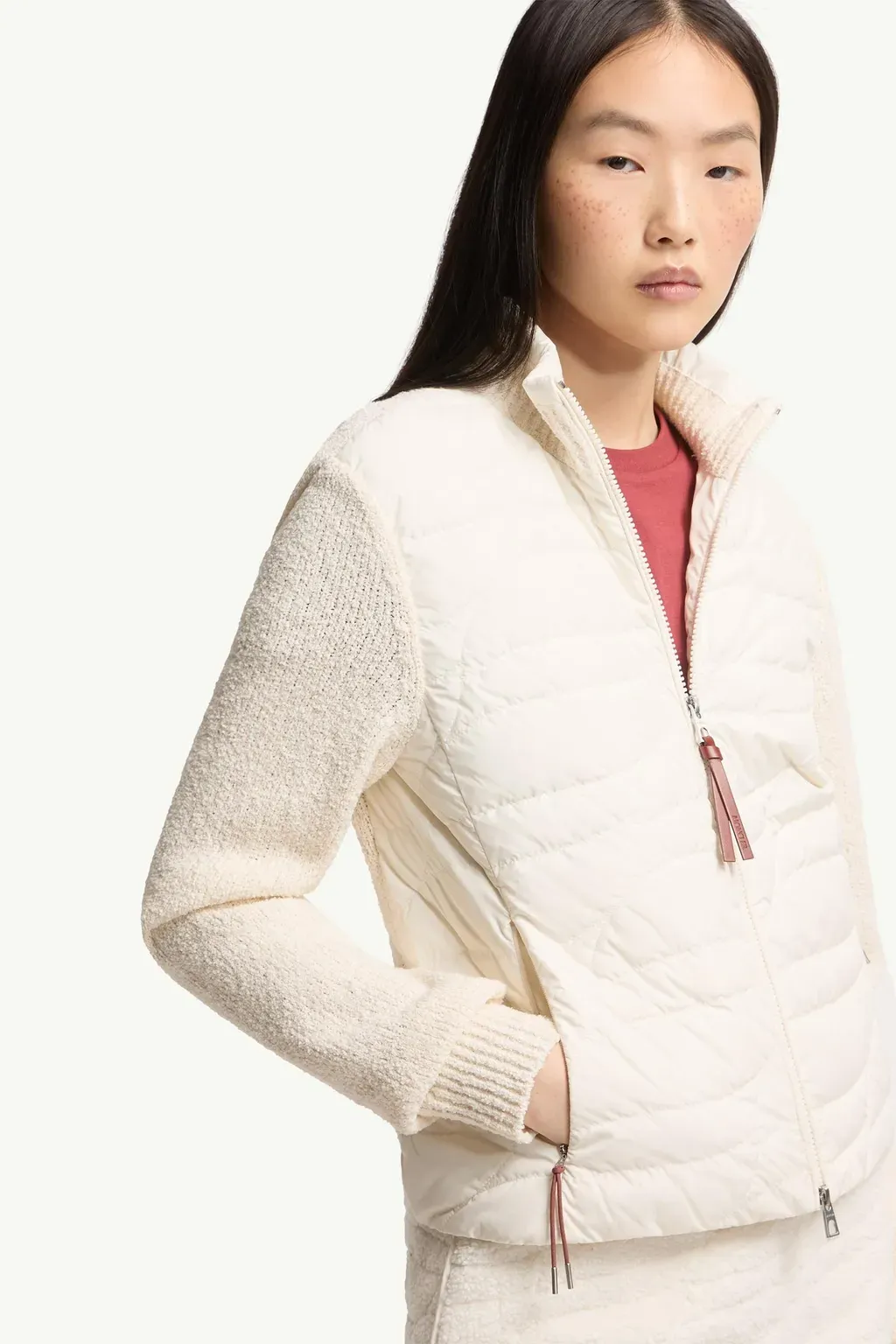 Cotton Blend Padded Zip-Up Cardigan