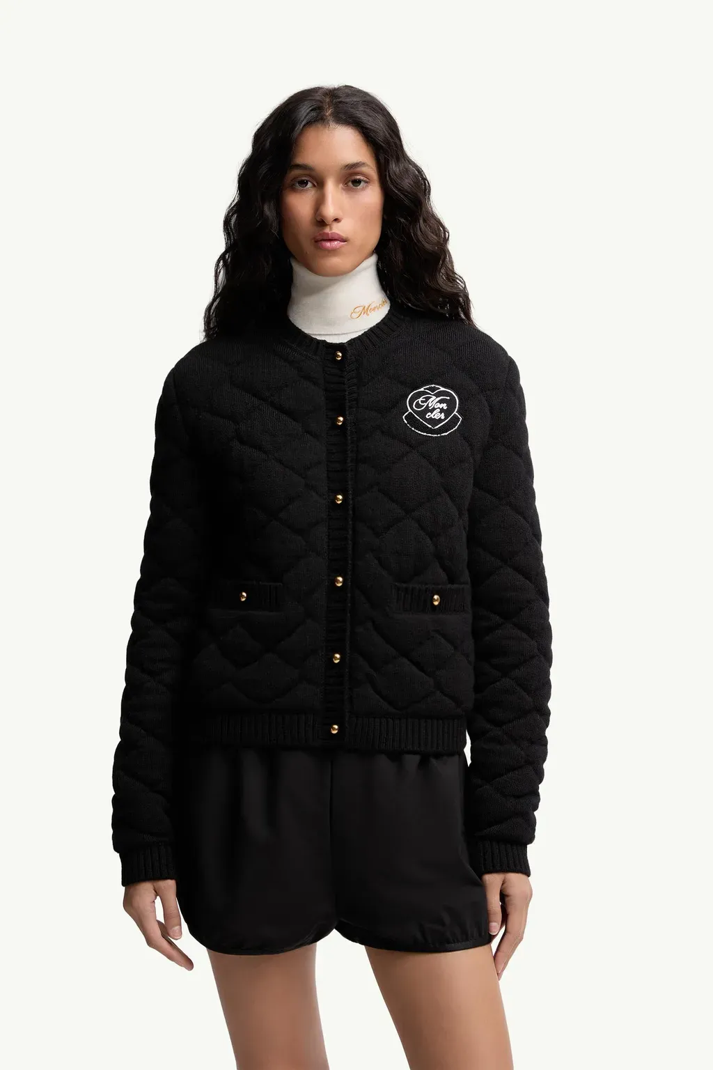 Diamond-Quilted Padded Wool Blend Cardigan