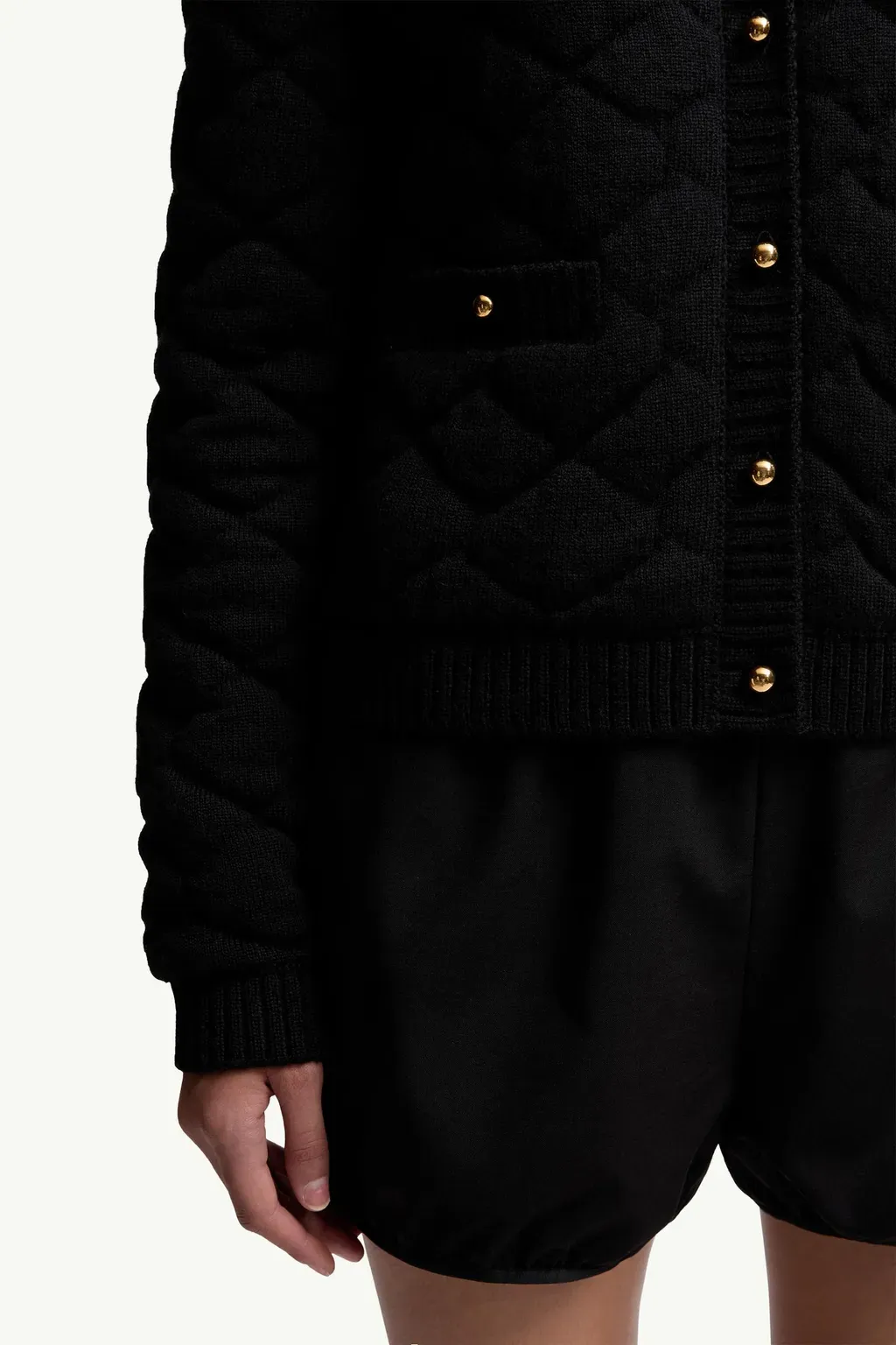Diamond-Quilted Padded Wool Blend Cardigan
