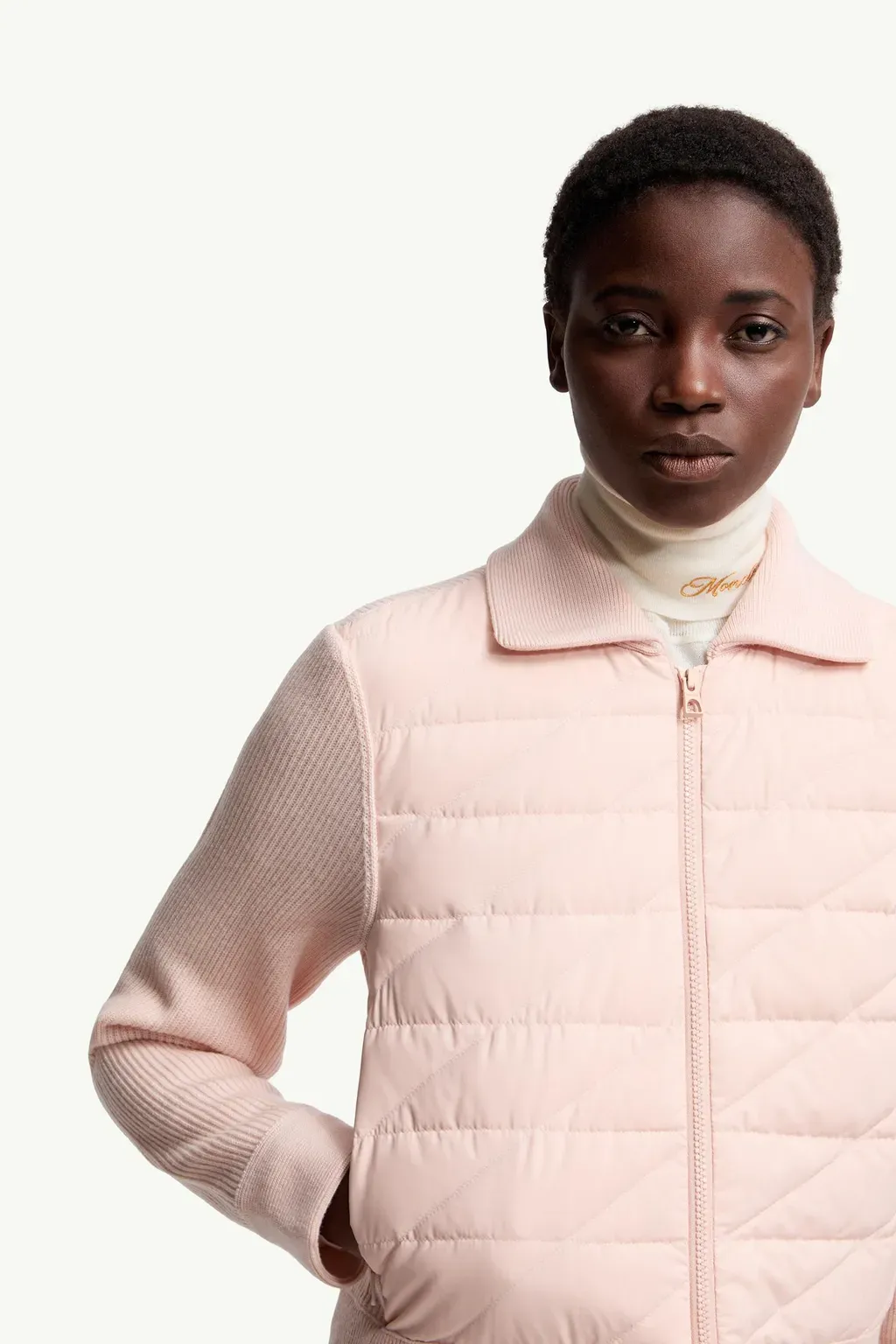 Diagonal-Quilted Padded Wool Cardigan