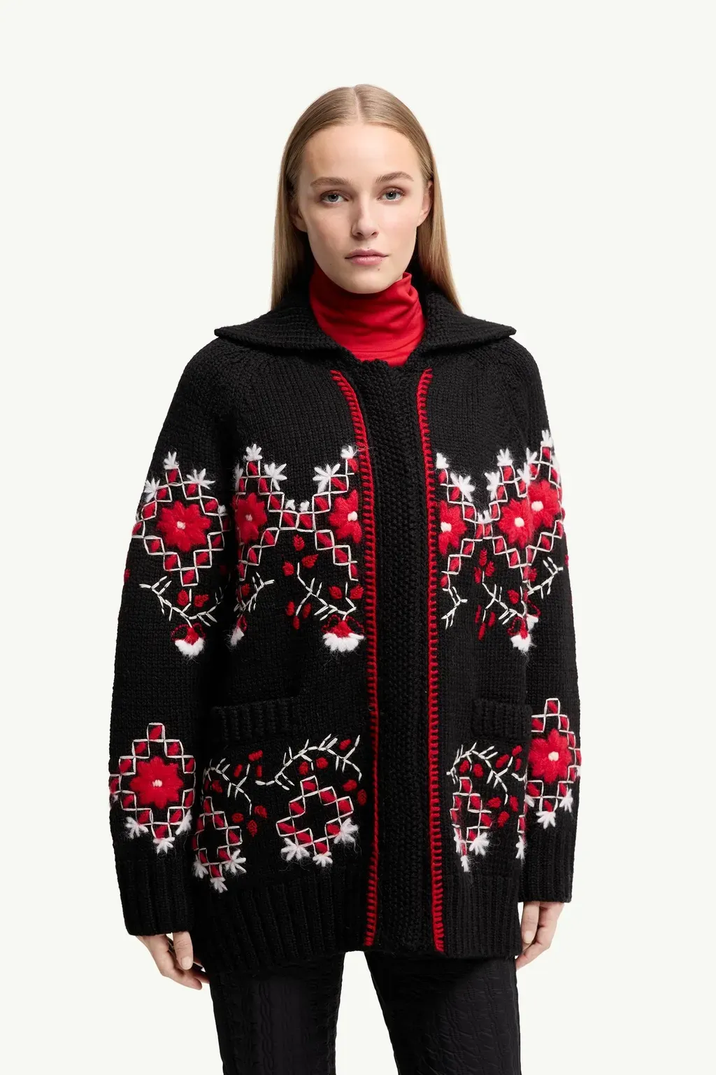 Embroidered Wool Blend Cardigan