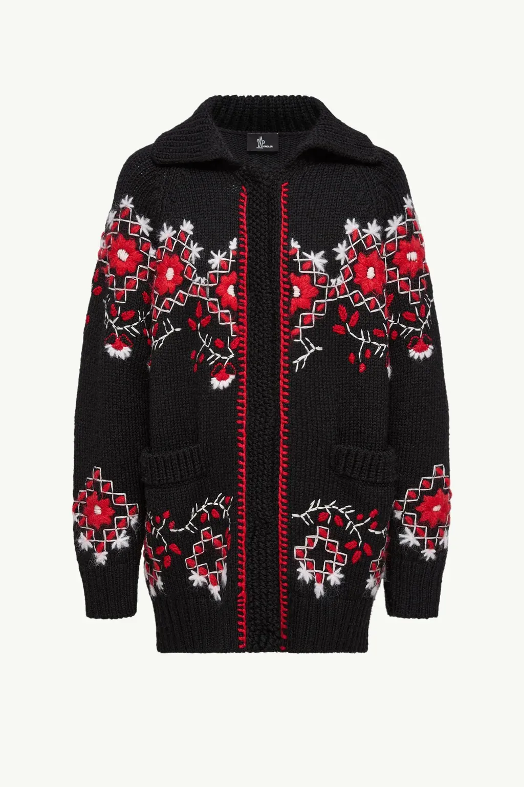 Embroidered Wool Blend Cardigan