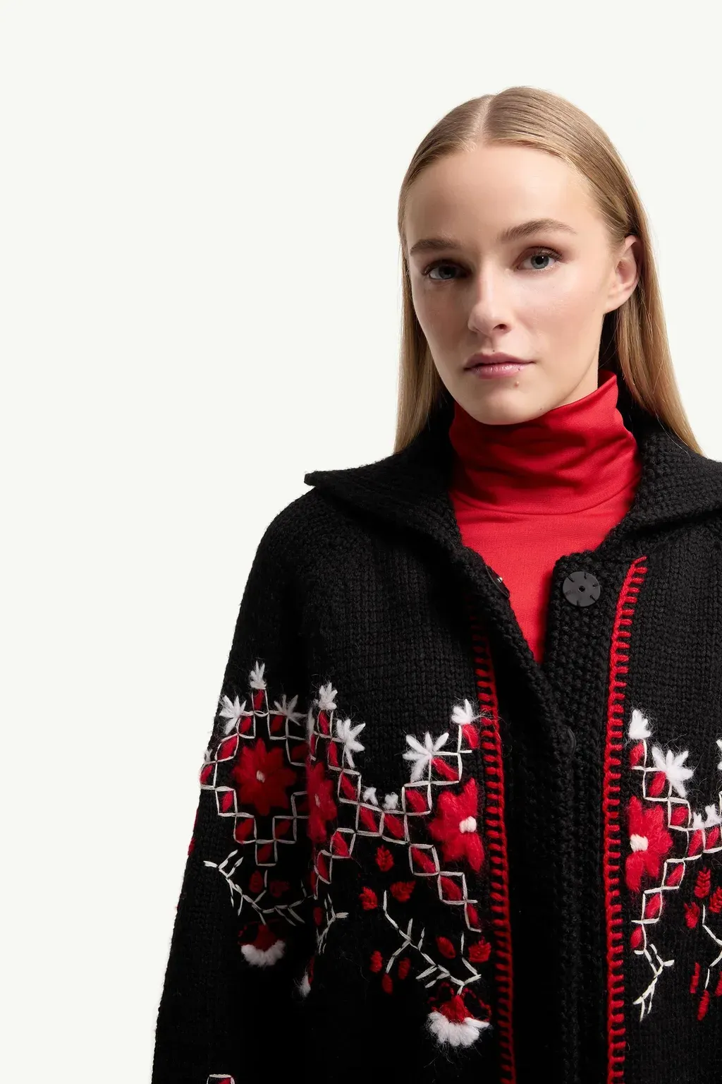 Embroidered Wool Blend Cardigan