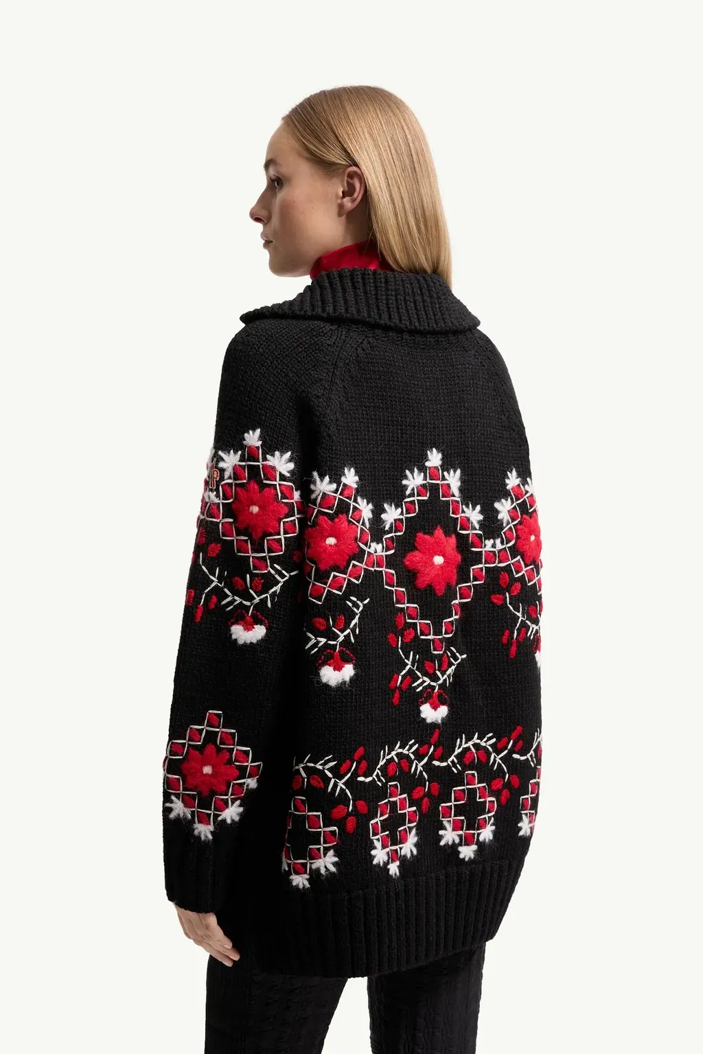 Embroidered Wool Blend Cardigan