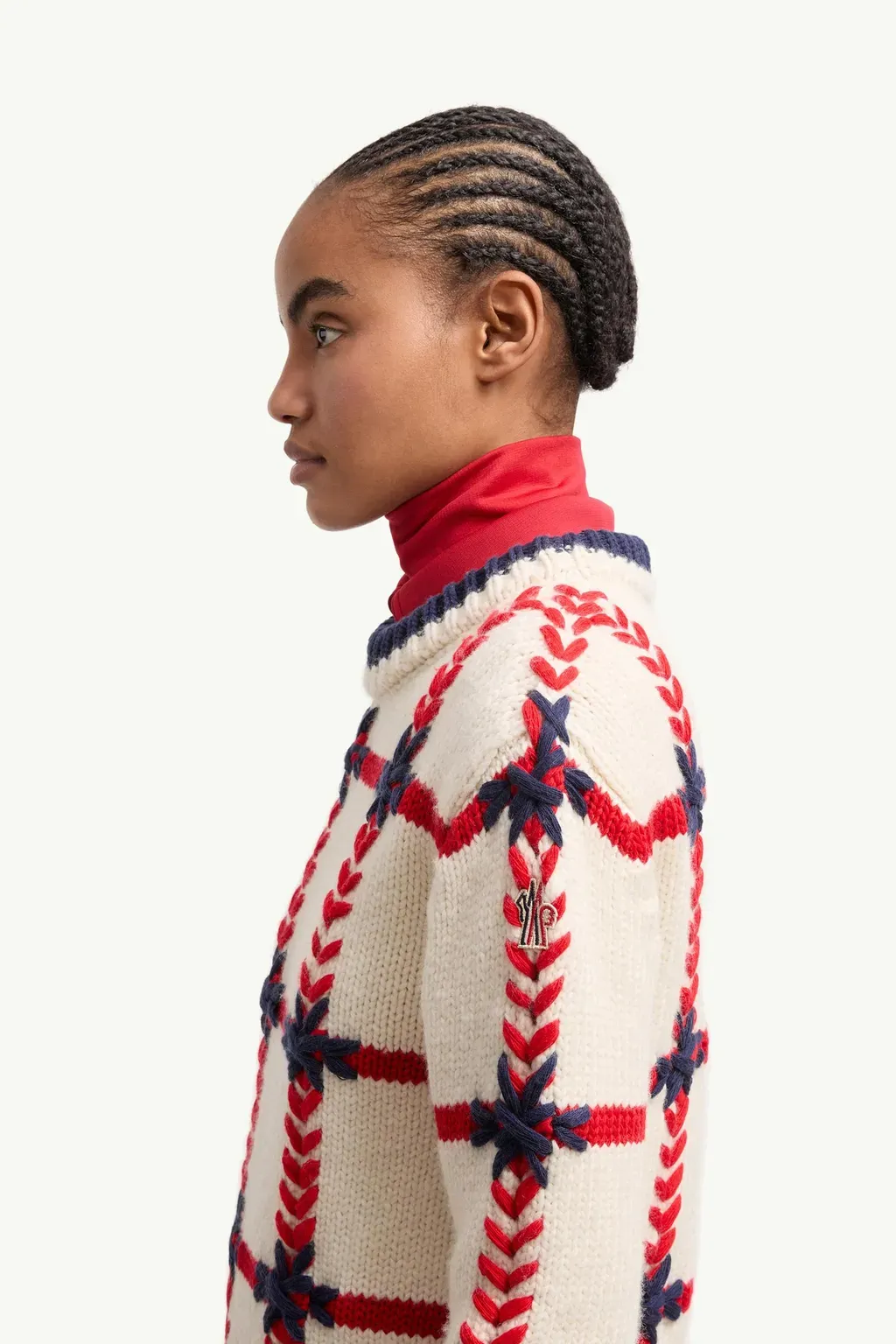 Embroidered Polo Neck Wool Blend Jumper