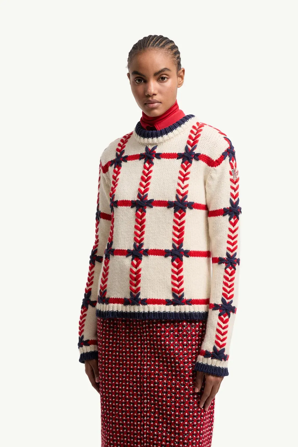 Embroidered Polo Neck Wool Blend Jumper