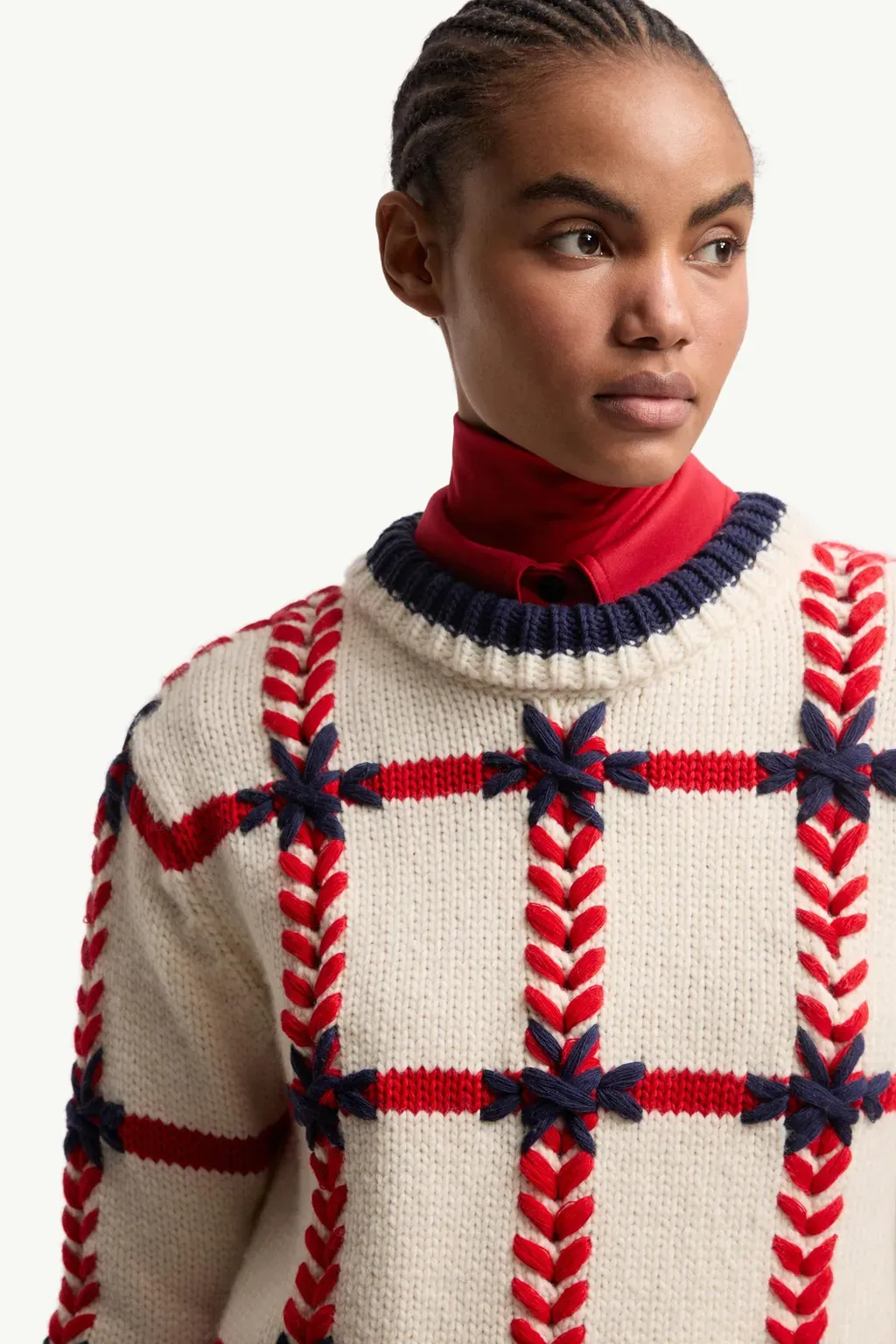 Embroidered Polo Neck Wool Blend Jumper