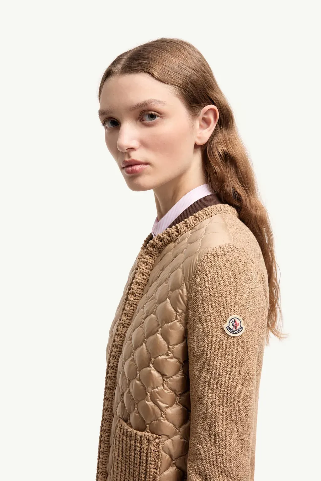 Geometric-Quilted Padded Zip-Up Cardigan