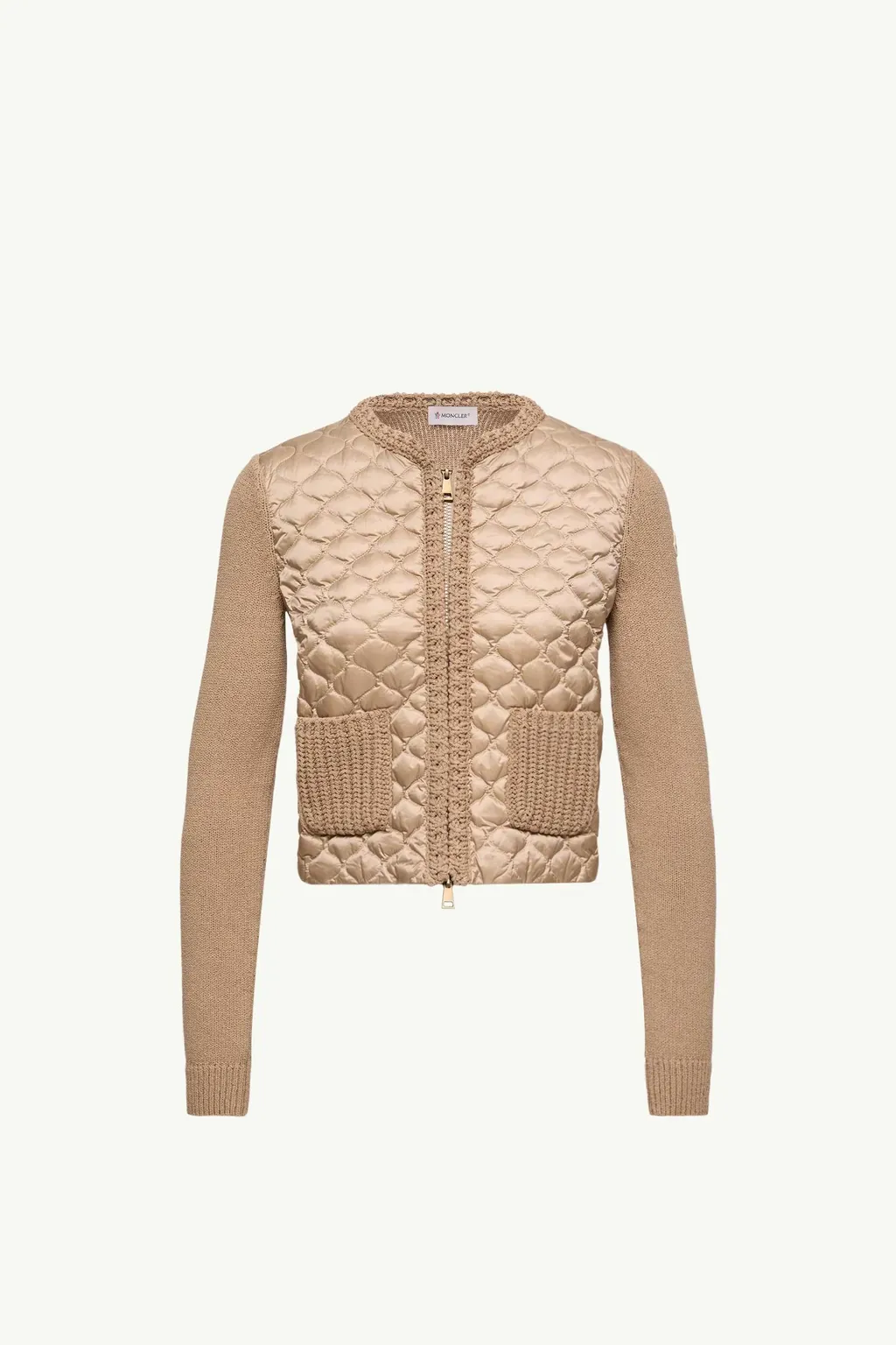 Geometric-Quilted Padded Zip-Up Cardigan