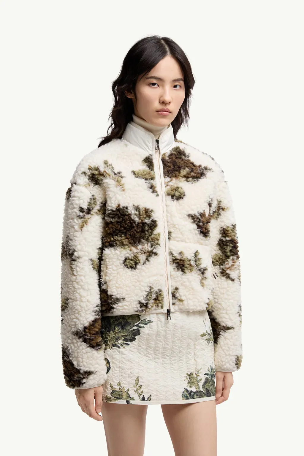 Floral Print Padded Wool Blend Jumper