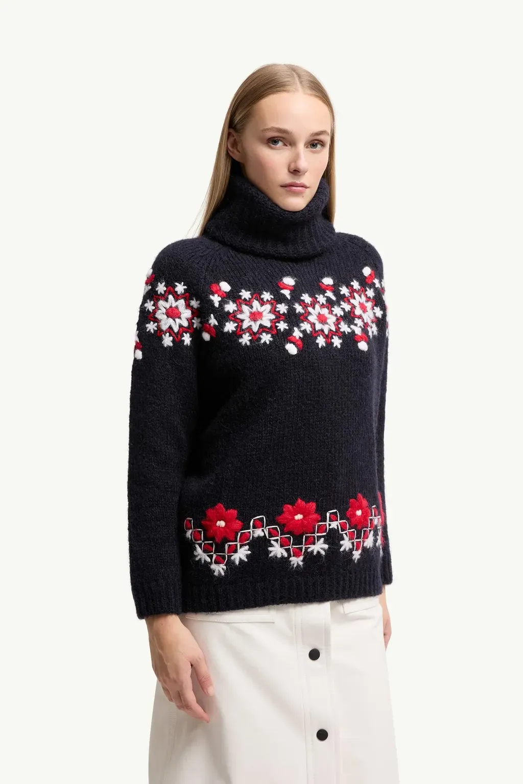 Hand-Embroidered Alpaca & Wool Turtleneck Jumper