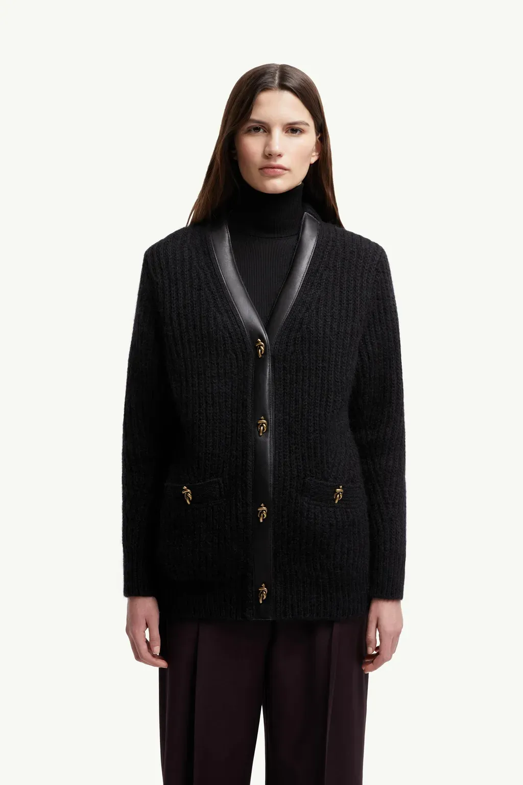Leather-Trimmed Wool & Mohair Padded Cardigan