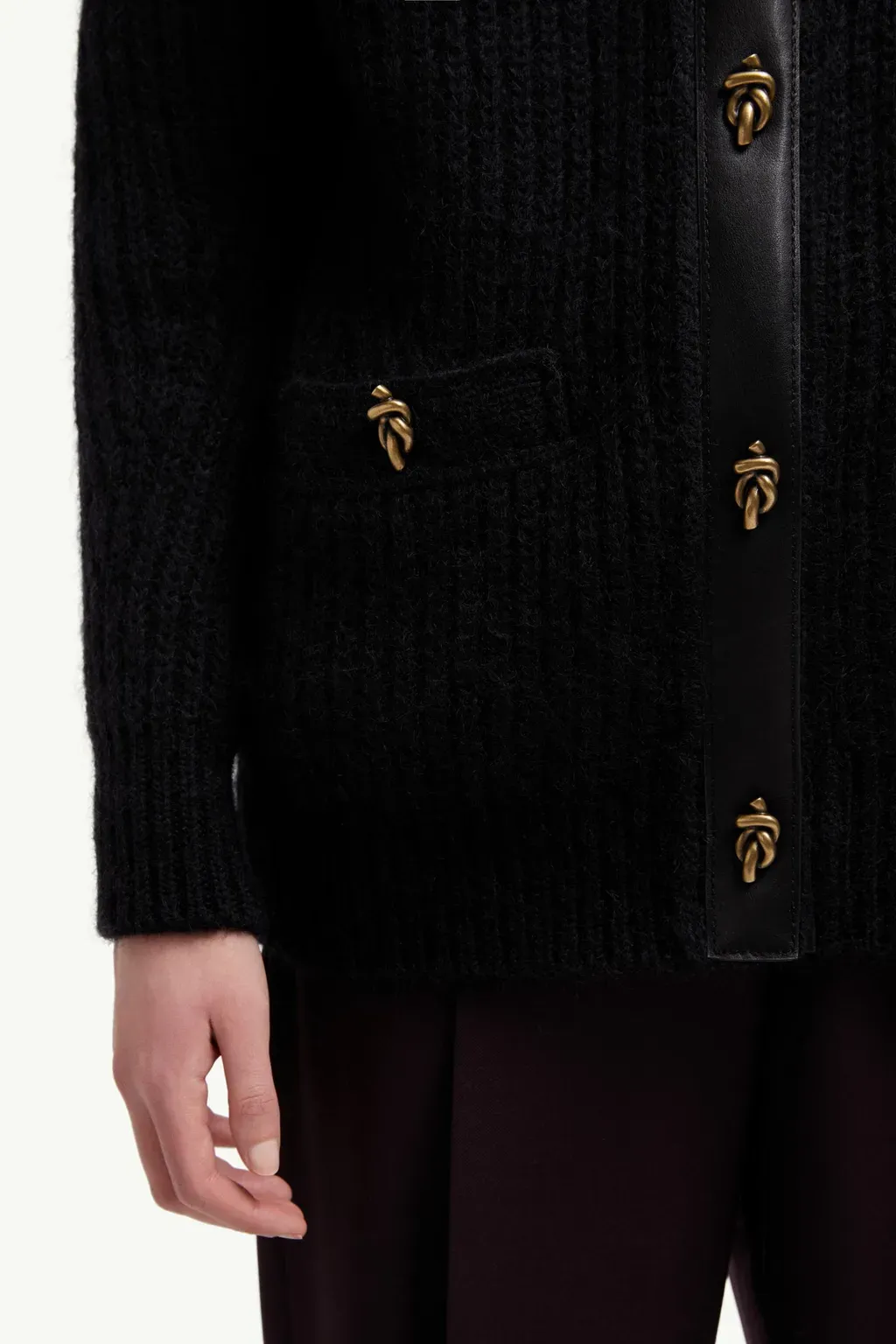 Leather-Trimmed Wool & Mohair Padded Cardigan
