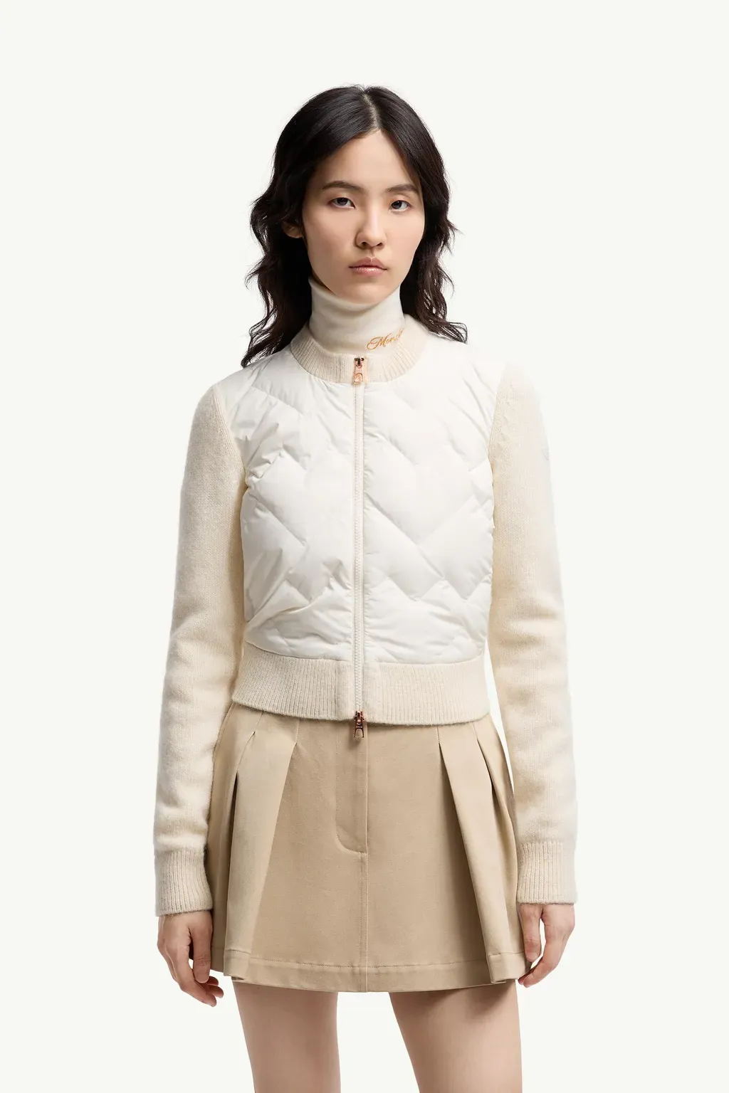Padded Wool Blend Zip-Up Cardigan