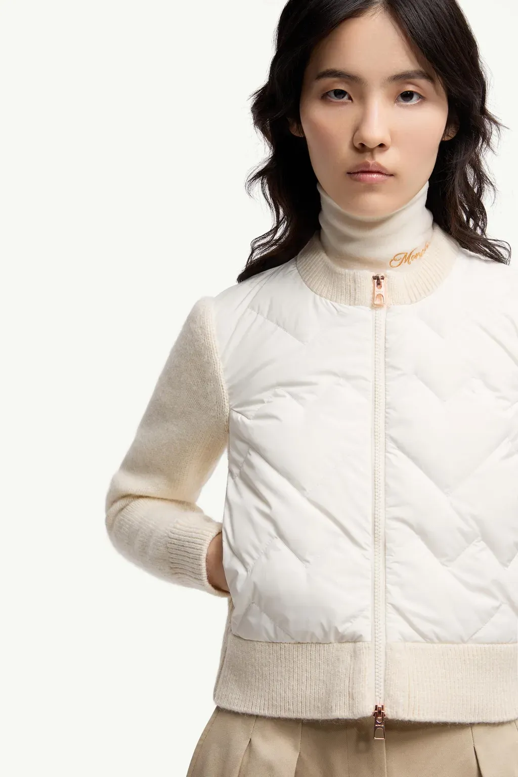 Padded Wool Blend Zip-Up Cardigan