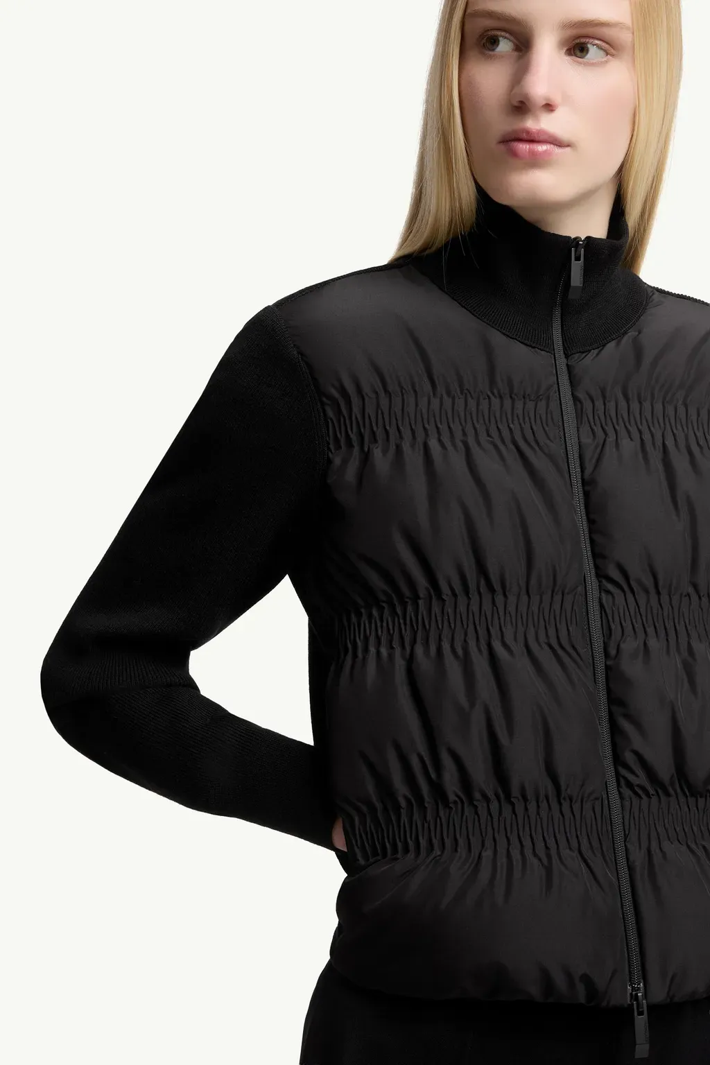 Padded Wool Zip-Up Cardigan