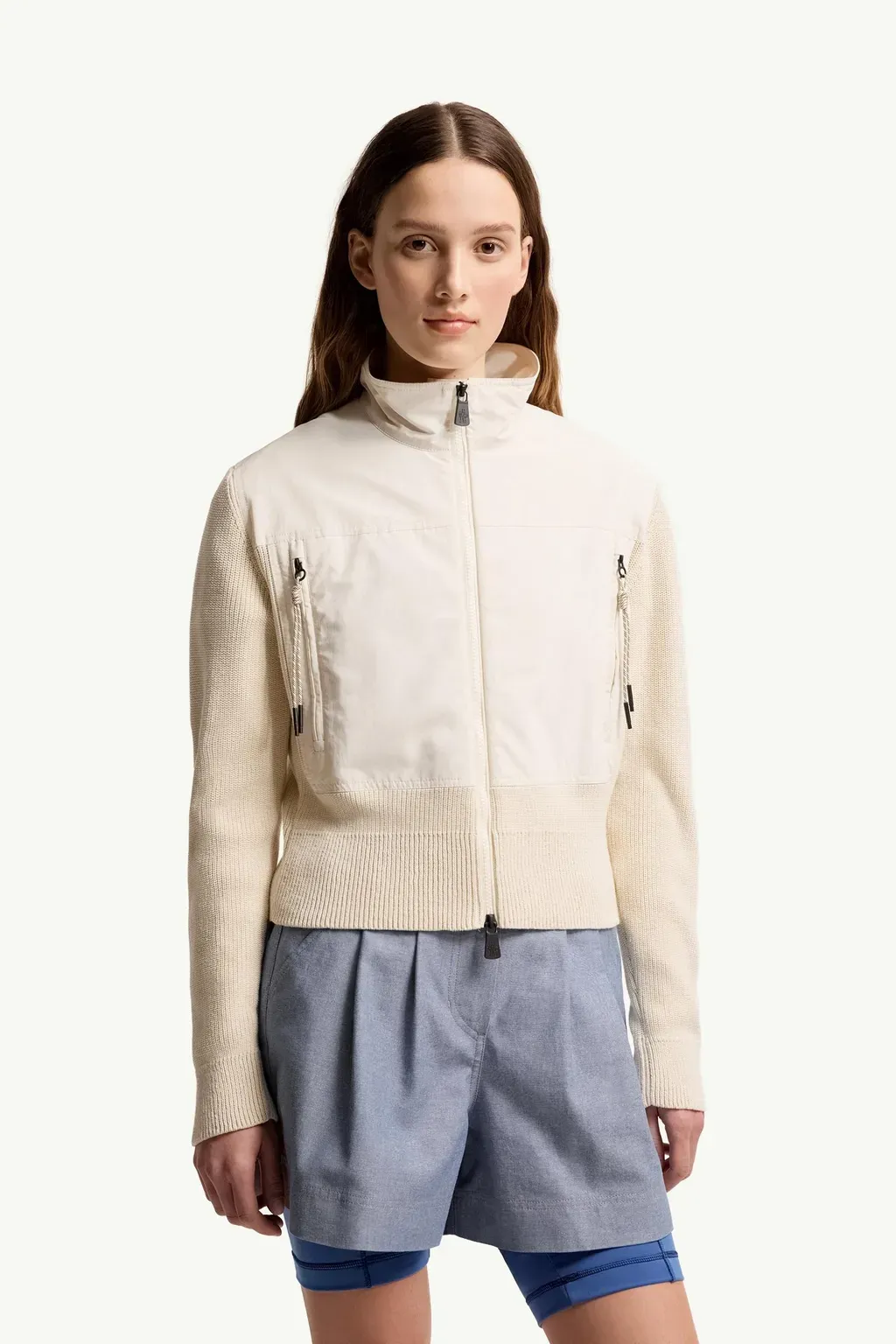 Padded Zip-Up Cotton Cardigan
