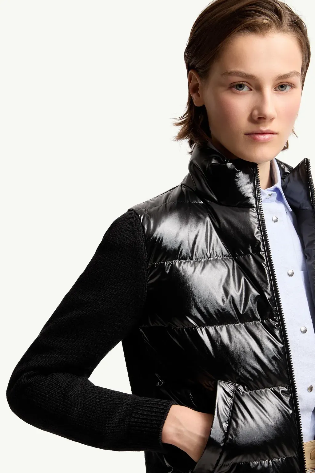 Padded Zip-Up Wool Cardigan