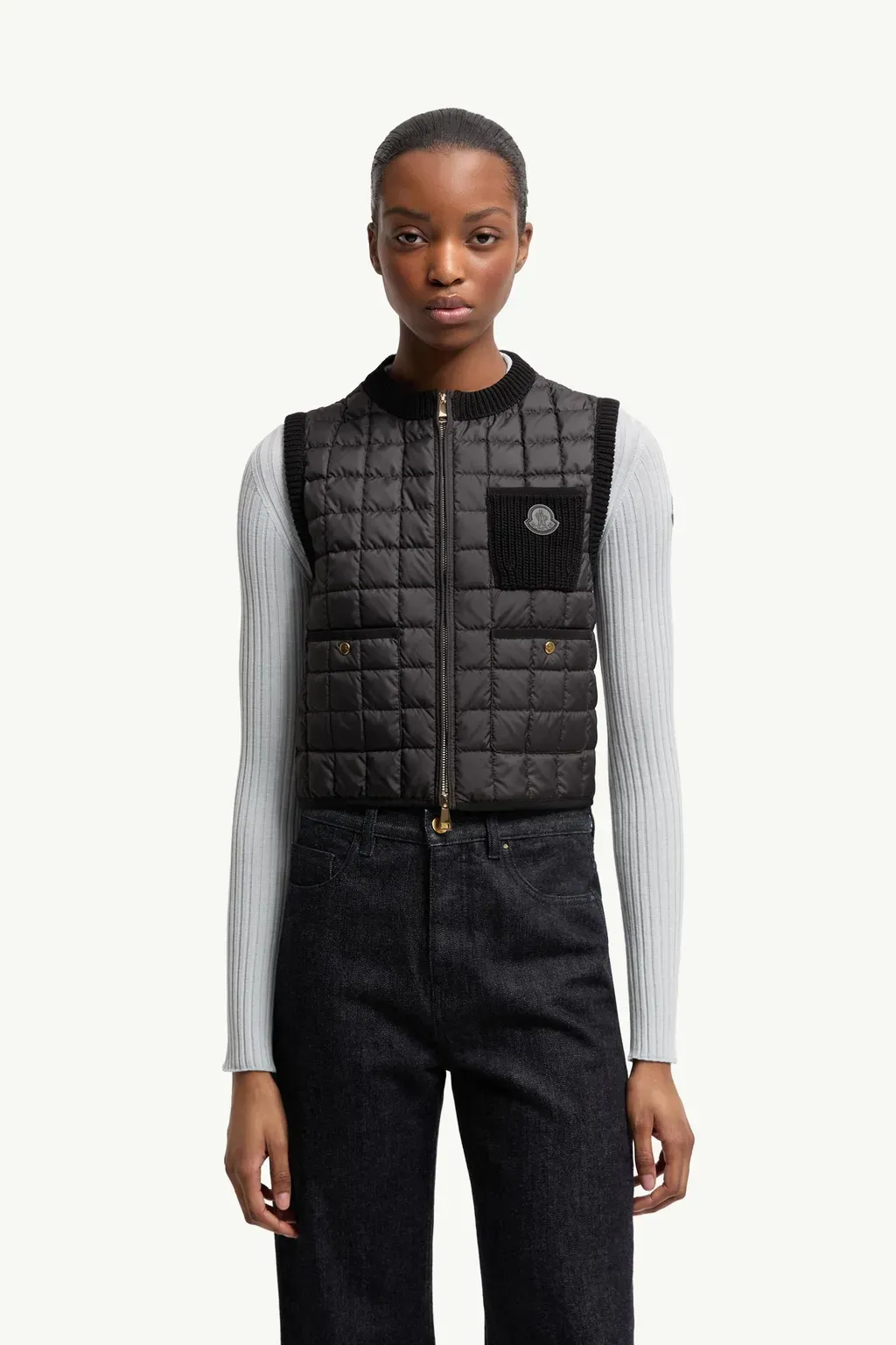 Square-Quilted Cotton Down Gilet
