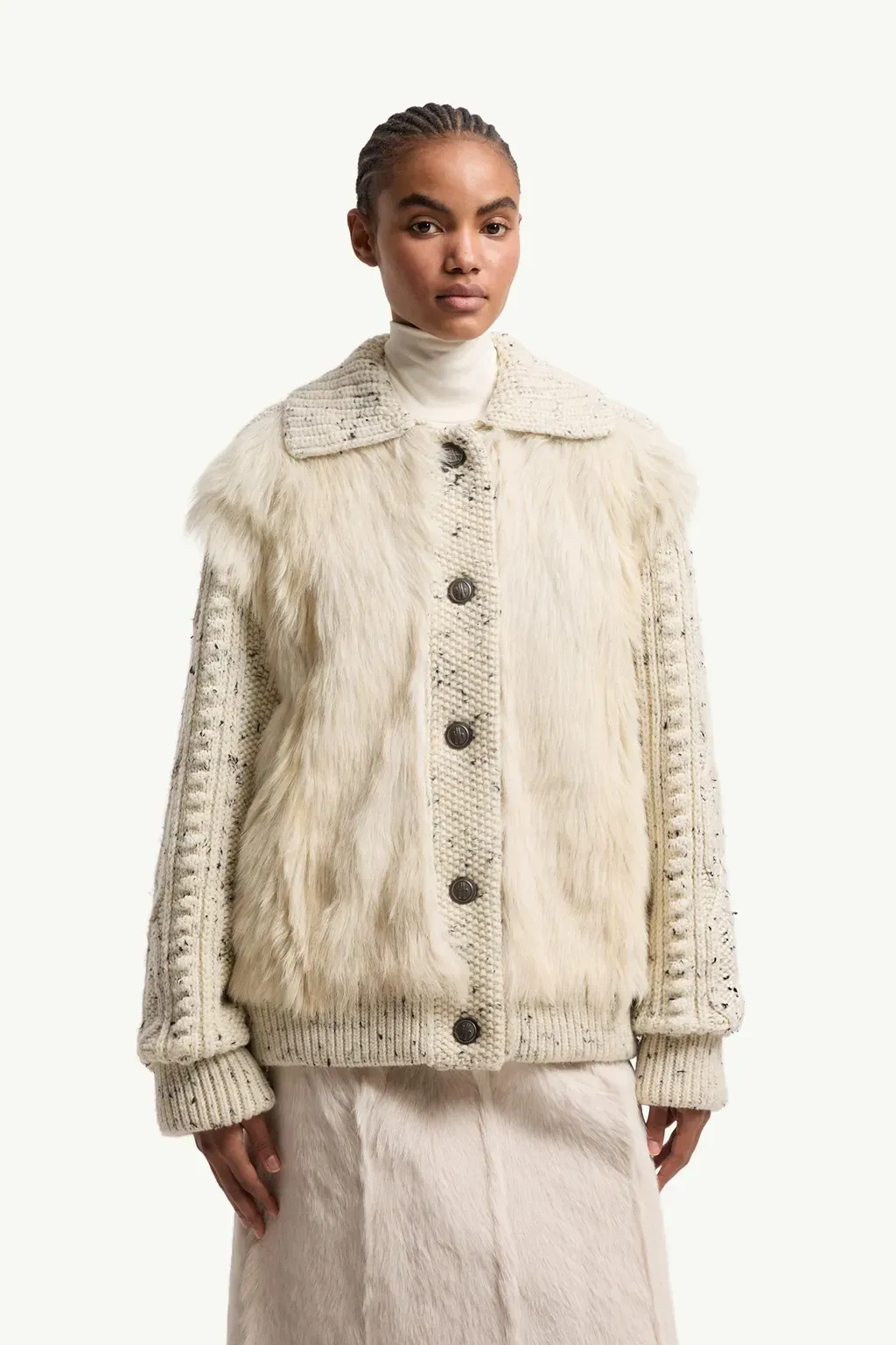 Shearling-Trimmed Padded Wool Cardigan