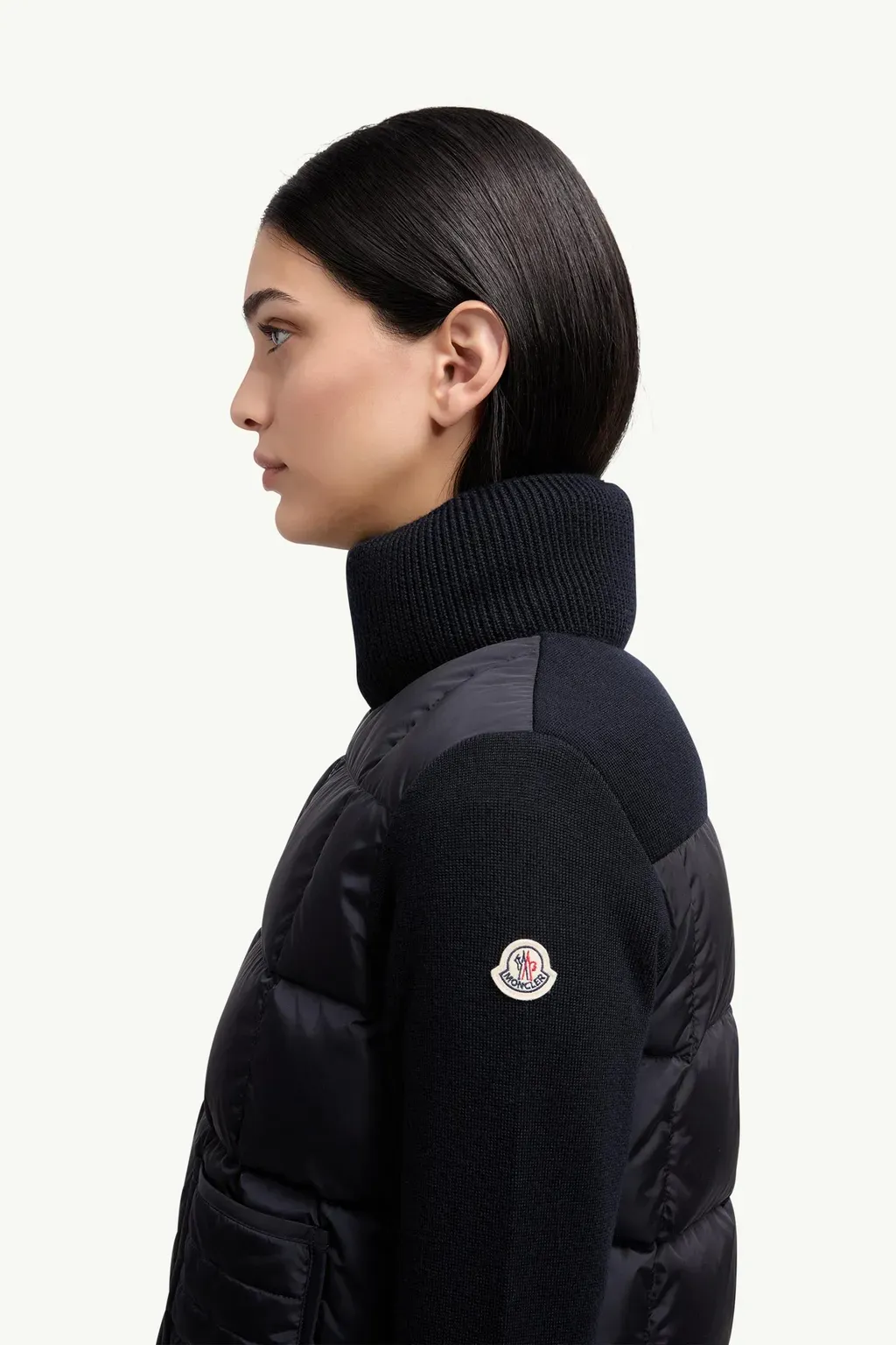 Square-Quilted Padded Wool Zip-Up Cardigan