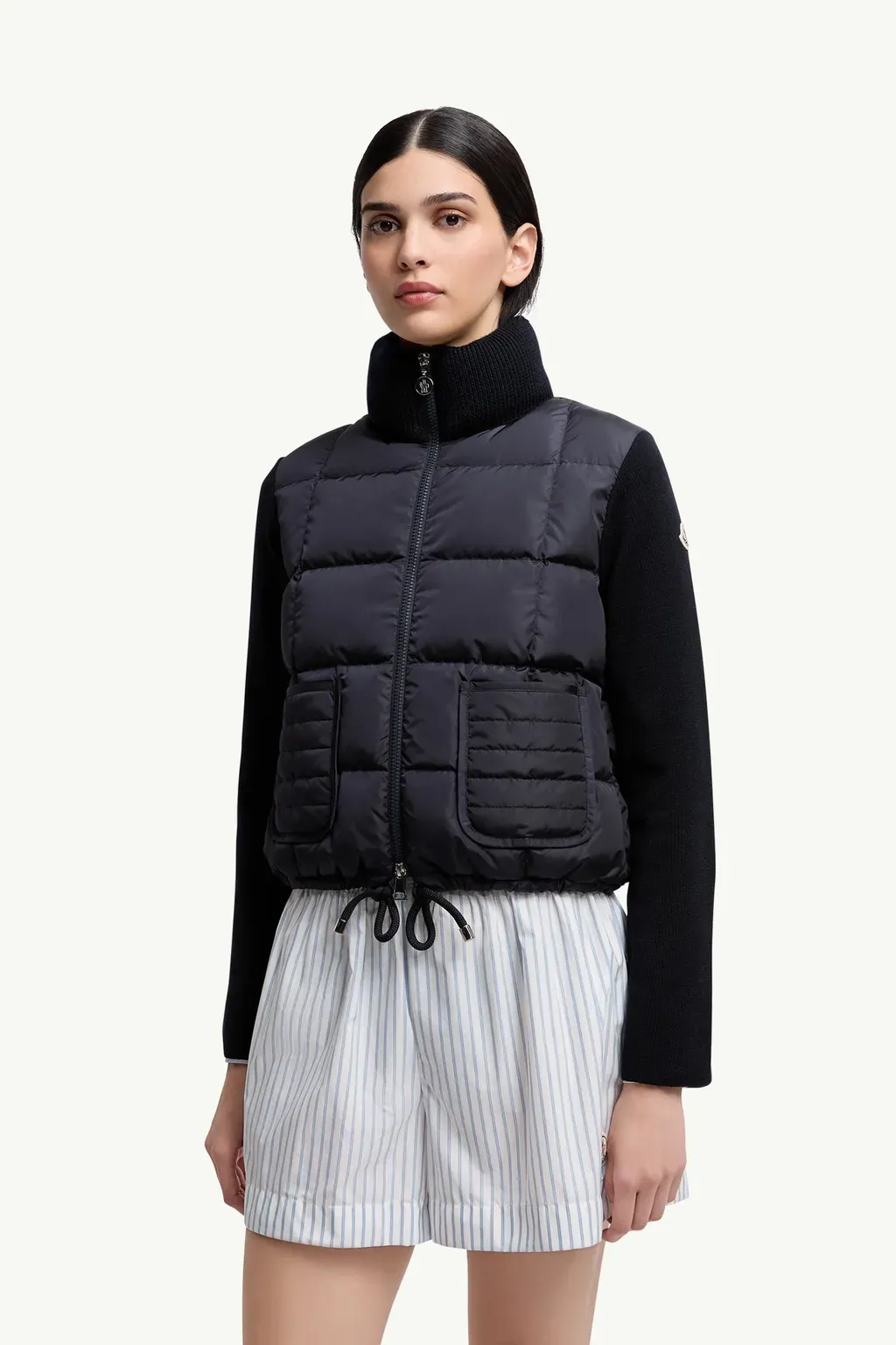 Square-Quilted Padded Wool Zip-Up Cardigan