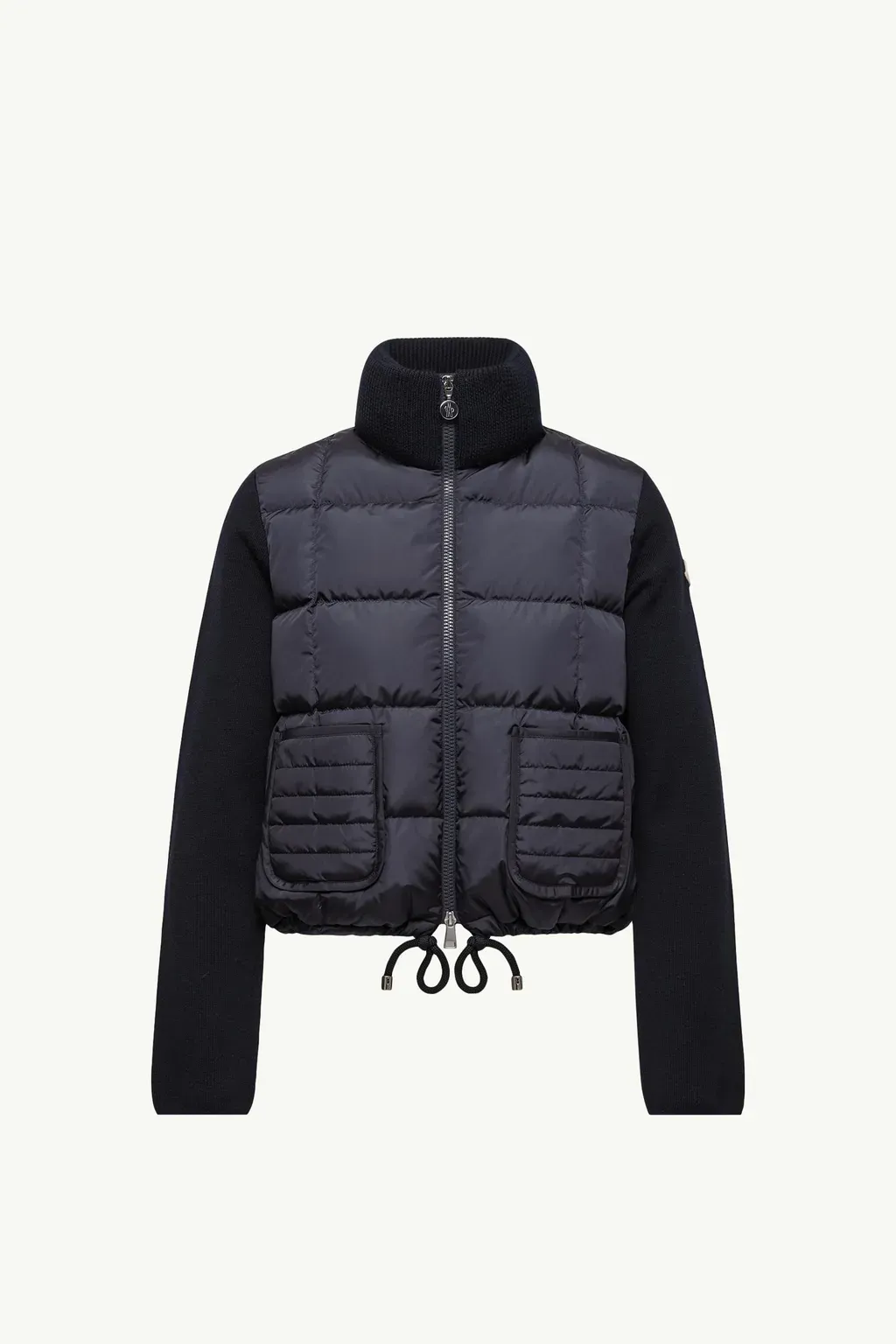 Square-Quilted Padded Wool Zip-Up Cardigan