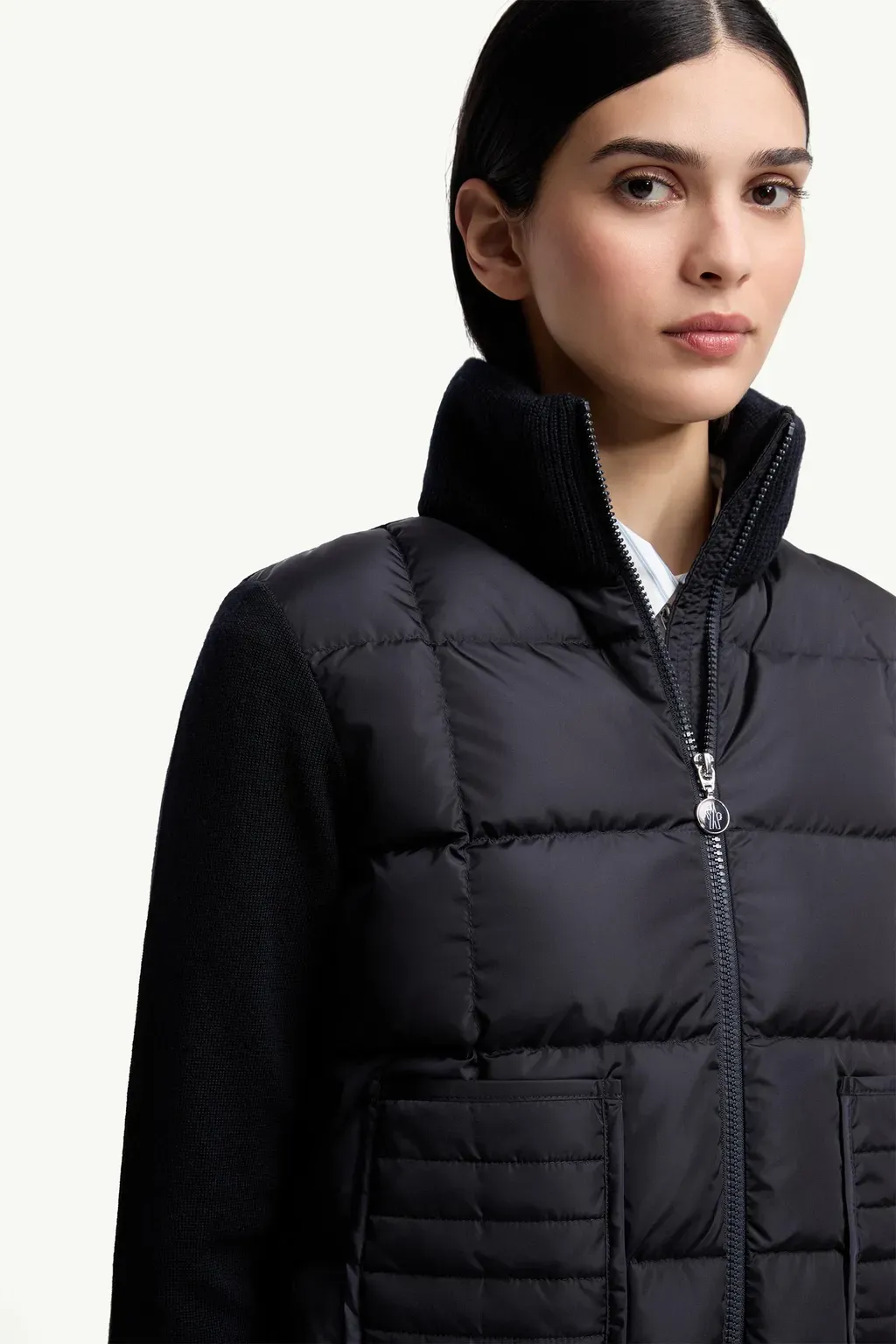 Square-Quilted Padded Wool Zip-Up Cardigan