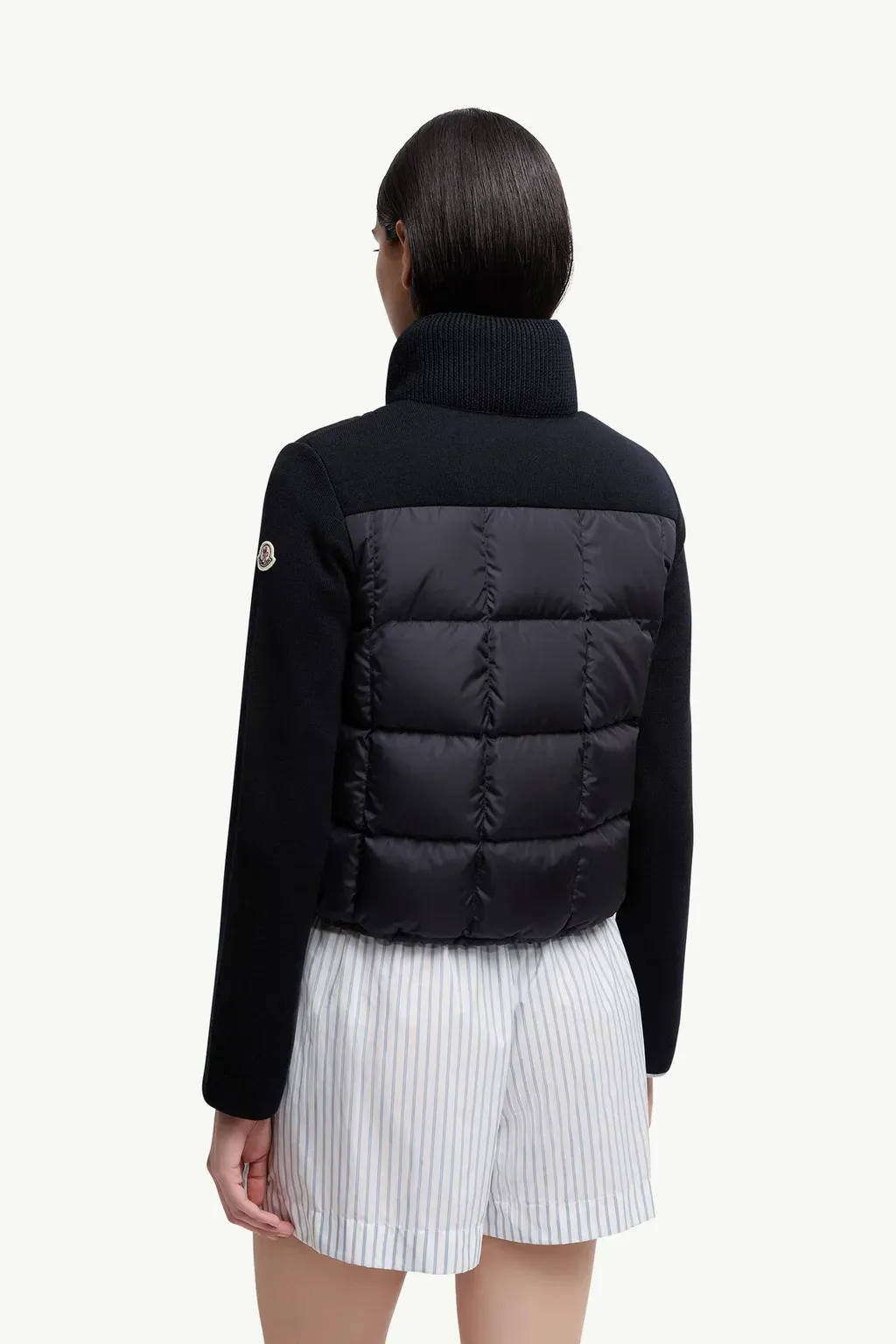 Square-Quilted Padded Wool Zip-Up Cardigan