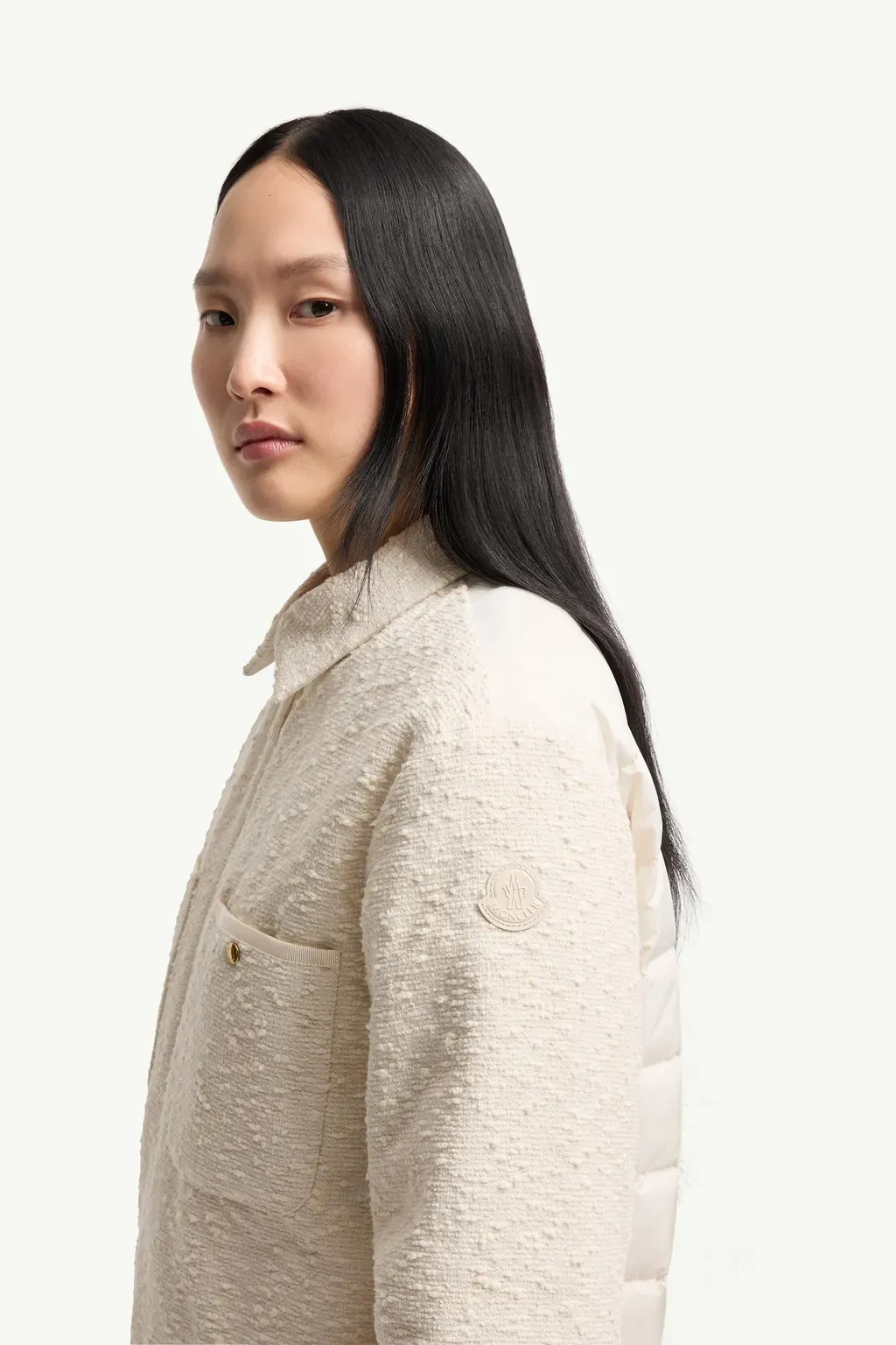 Cotton Blend Bouclé Down Shirt Jacket