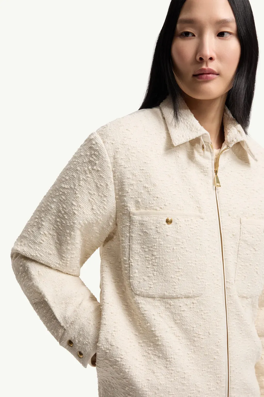Cotton Blend Bouclé Down Shirt Jacket