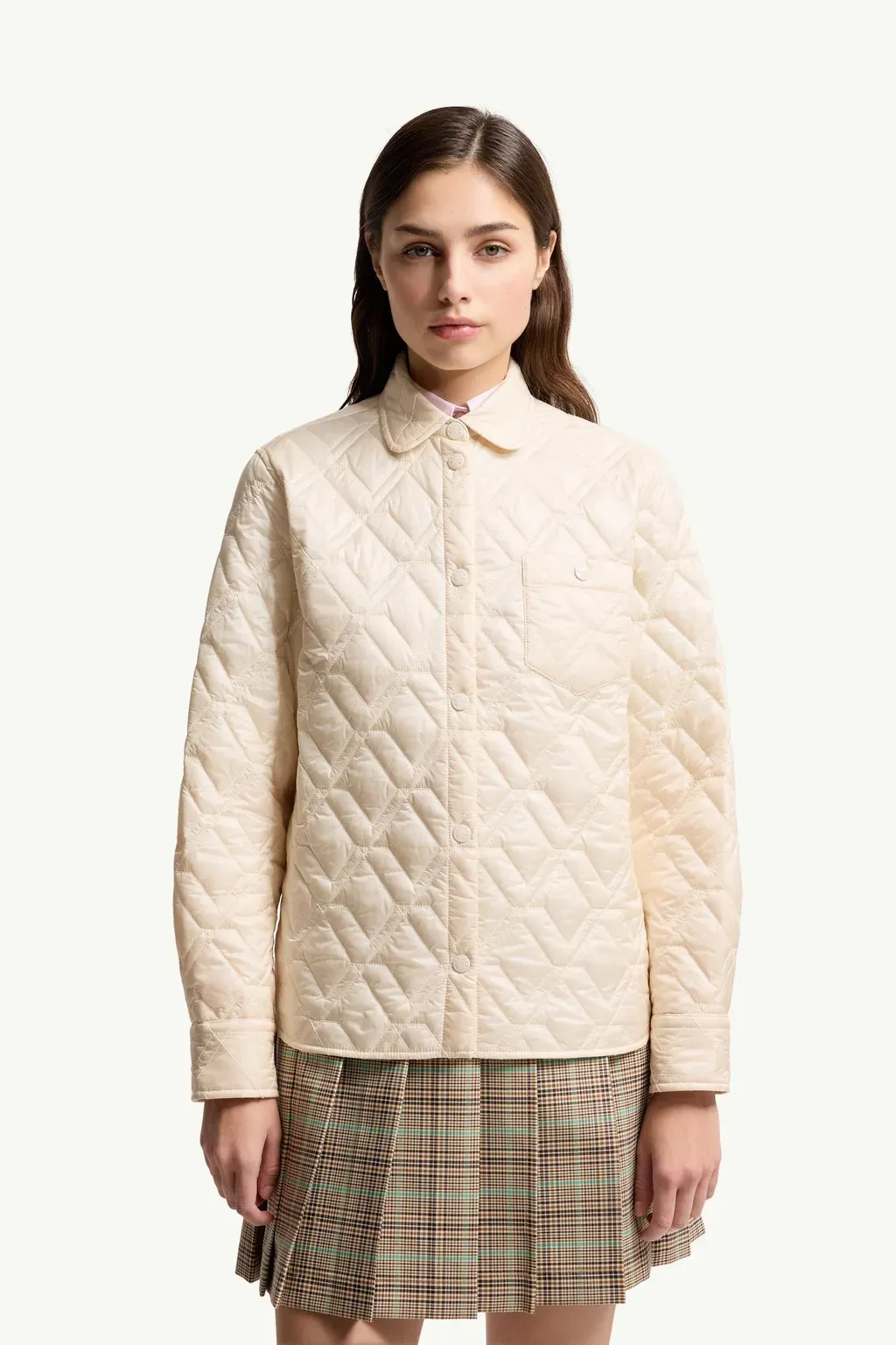 Diamond-Quilted Padded Shirt Jacket