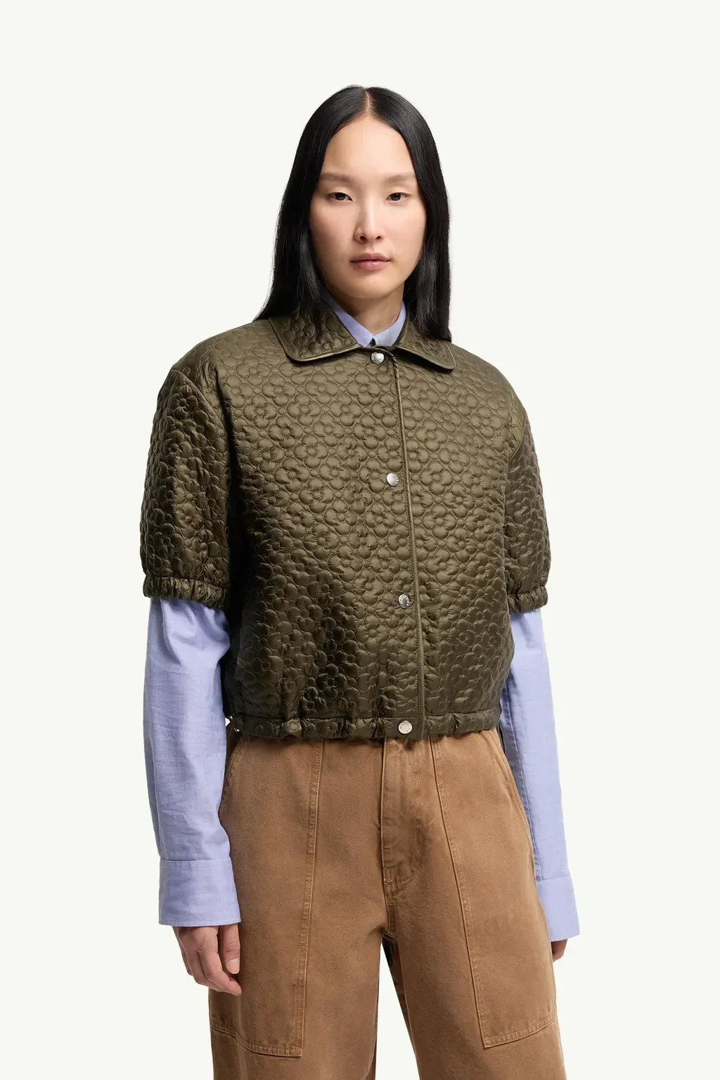 Floral-Quilted Padded Short Sleeve Shirt