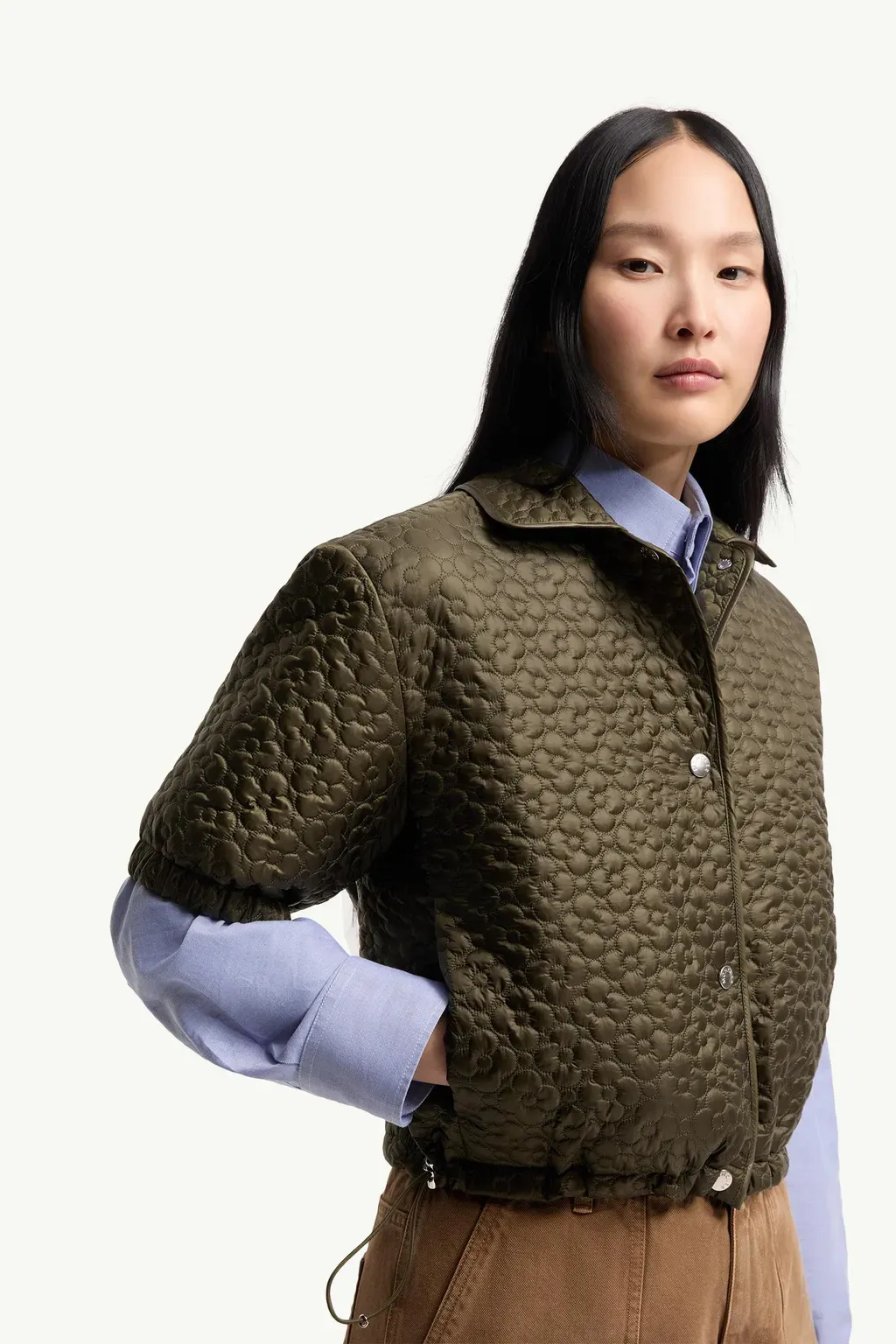 Floral-Quilted Padded Short Sleeve Shirt