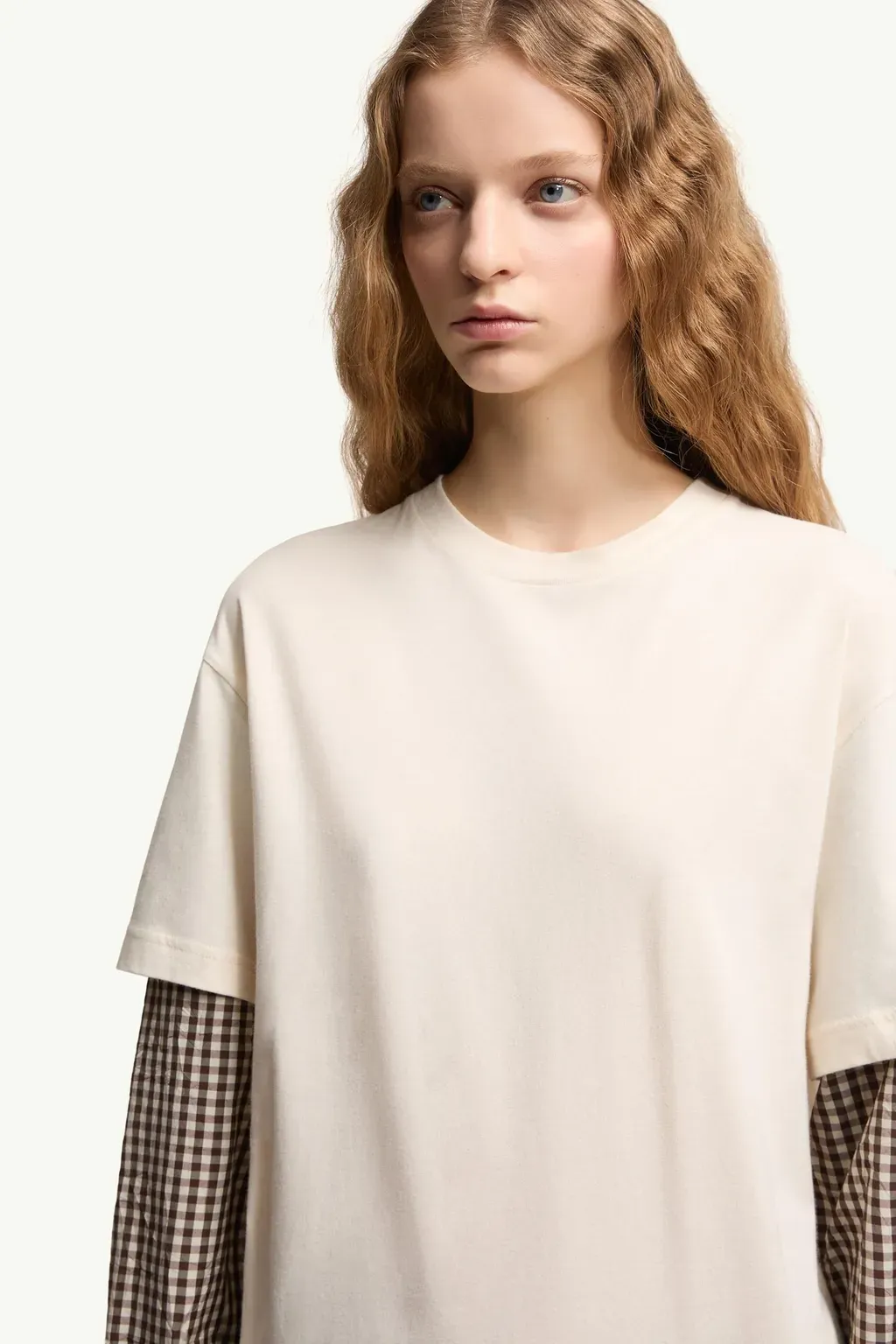 Layered-Effect Vichy Cotton Blend T-Shirt