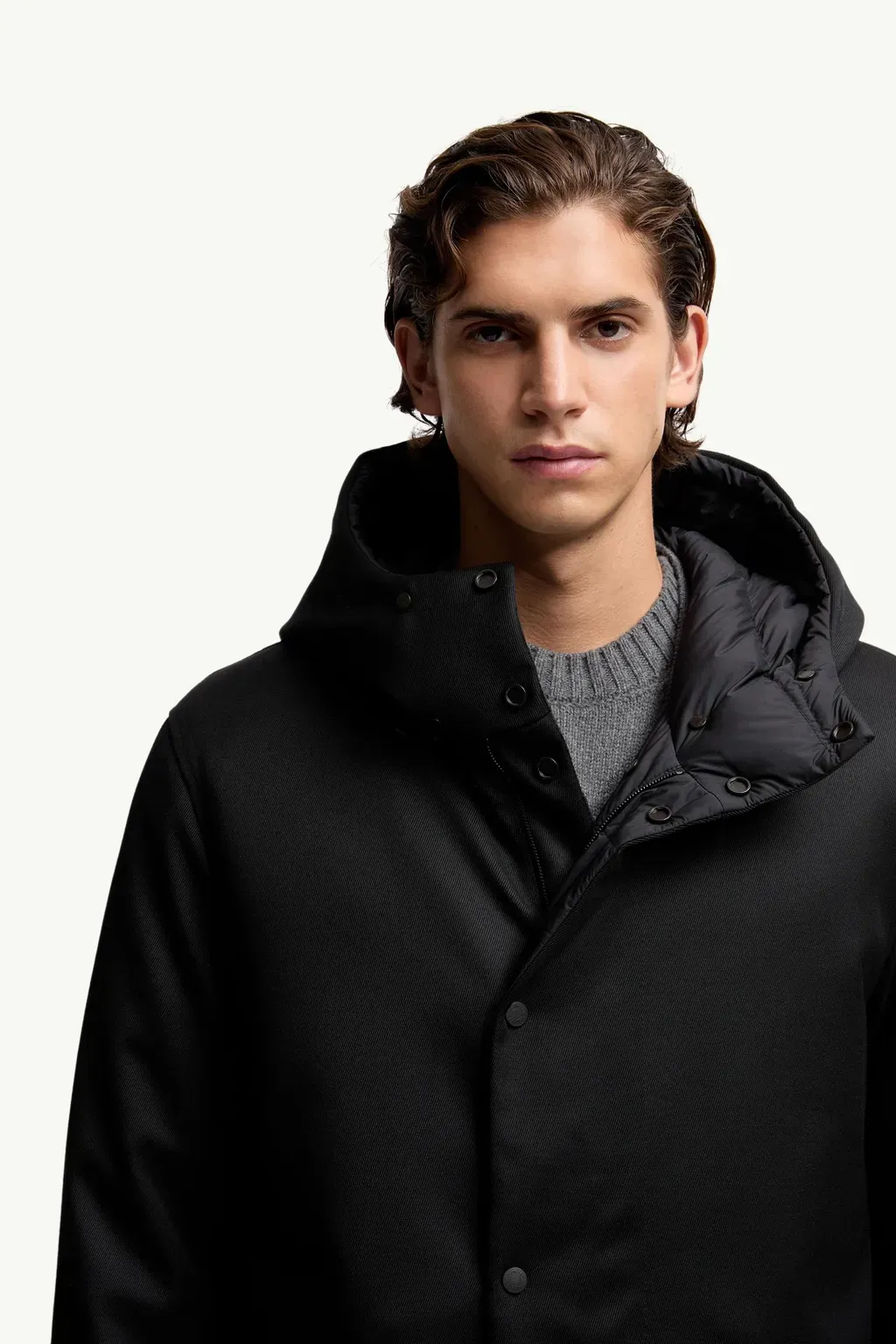 Merri Reversibe Wool Hooded Mid-Length Down Jacket