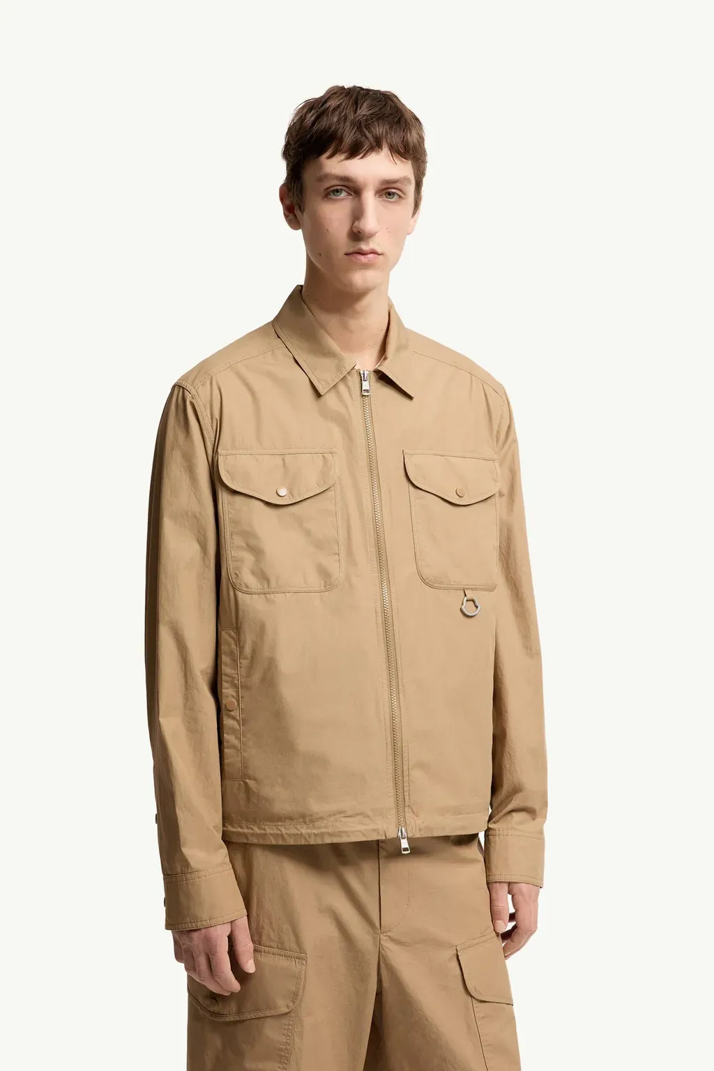Cotton Poplin Long Sleeve Zip-Up Shirt