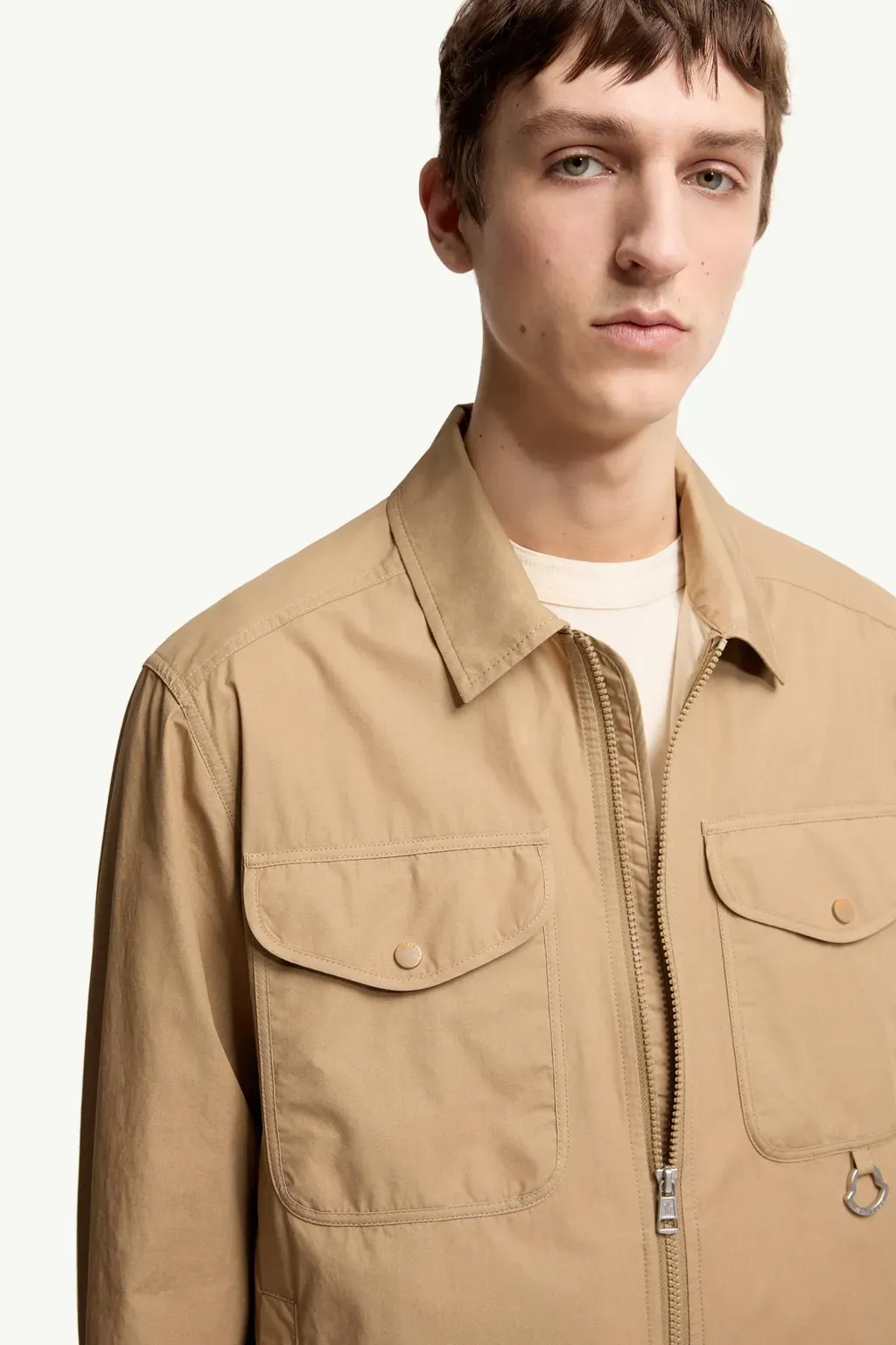 Cotton Poplin Long Sleeve Zip-Up Shirt
