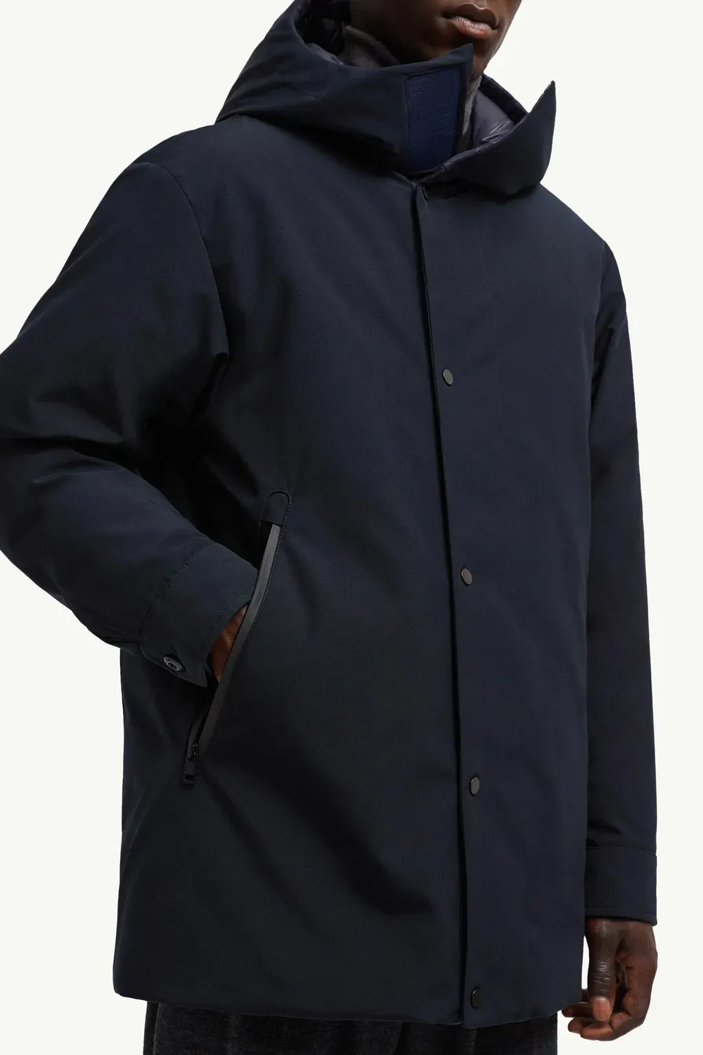 Fowey Reversible Hooded Mid-Length Down Jacket