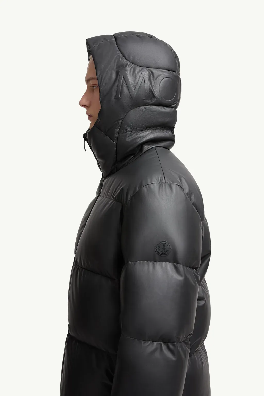 Mentone Hooded Nappa Leather Short Down Jacket