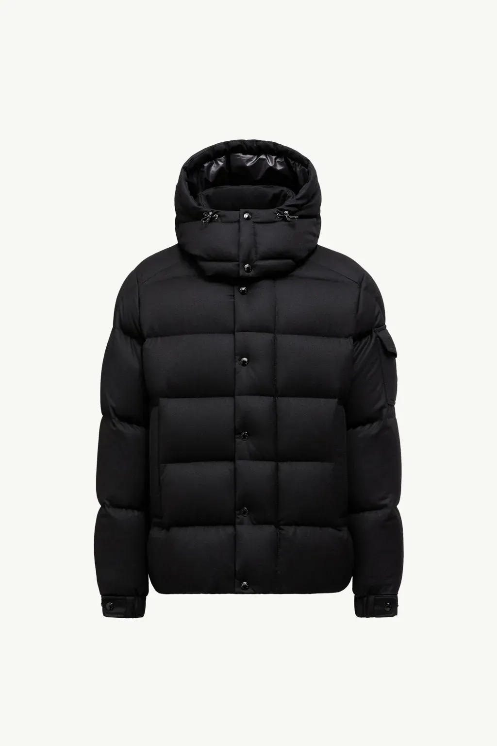 Moncler Maya 70 Hooded Wool Flannel Short Down Jacket