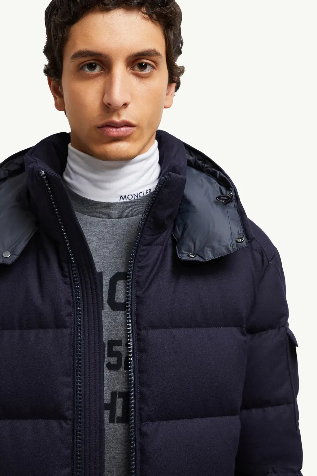 Montgenevre Hooded Wool Flannel Short Down Jacket