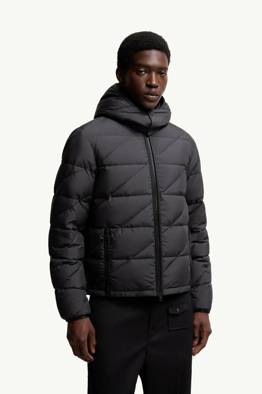 Sciros Diagonal-Quilted Hooded Short Down Jacket