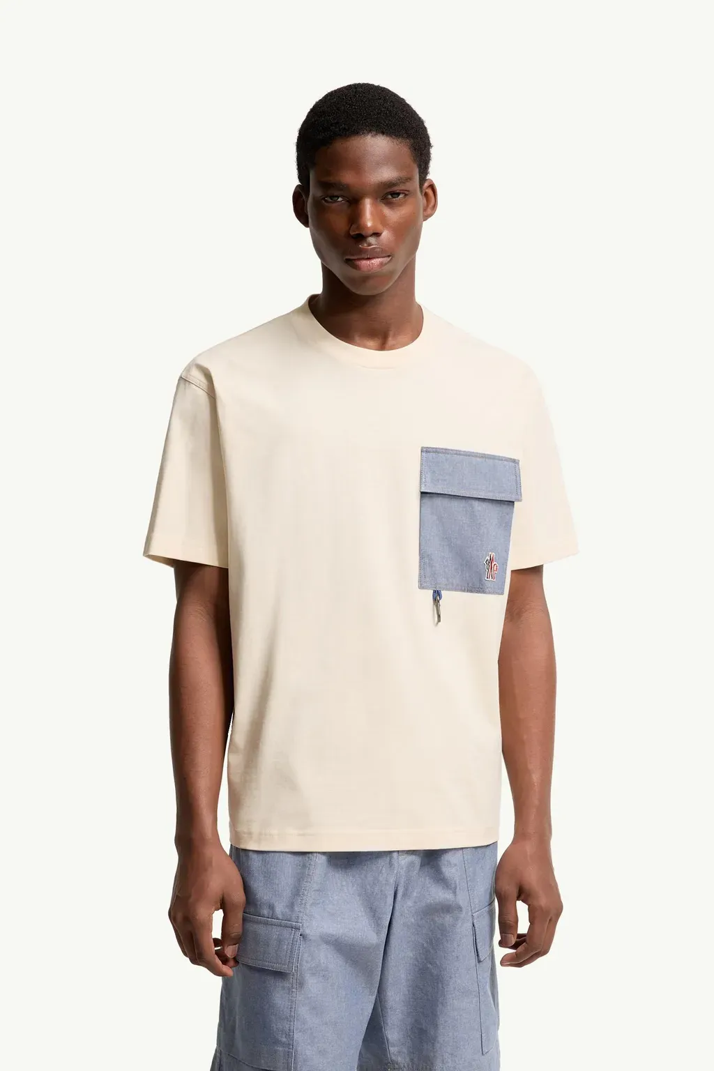 Cotton Blend T-Shirt With Denim Pocket