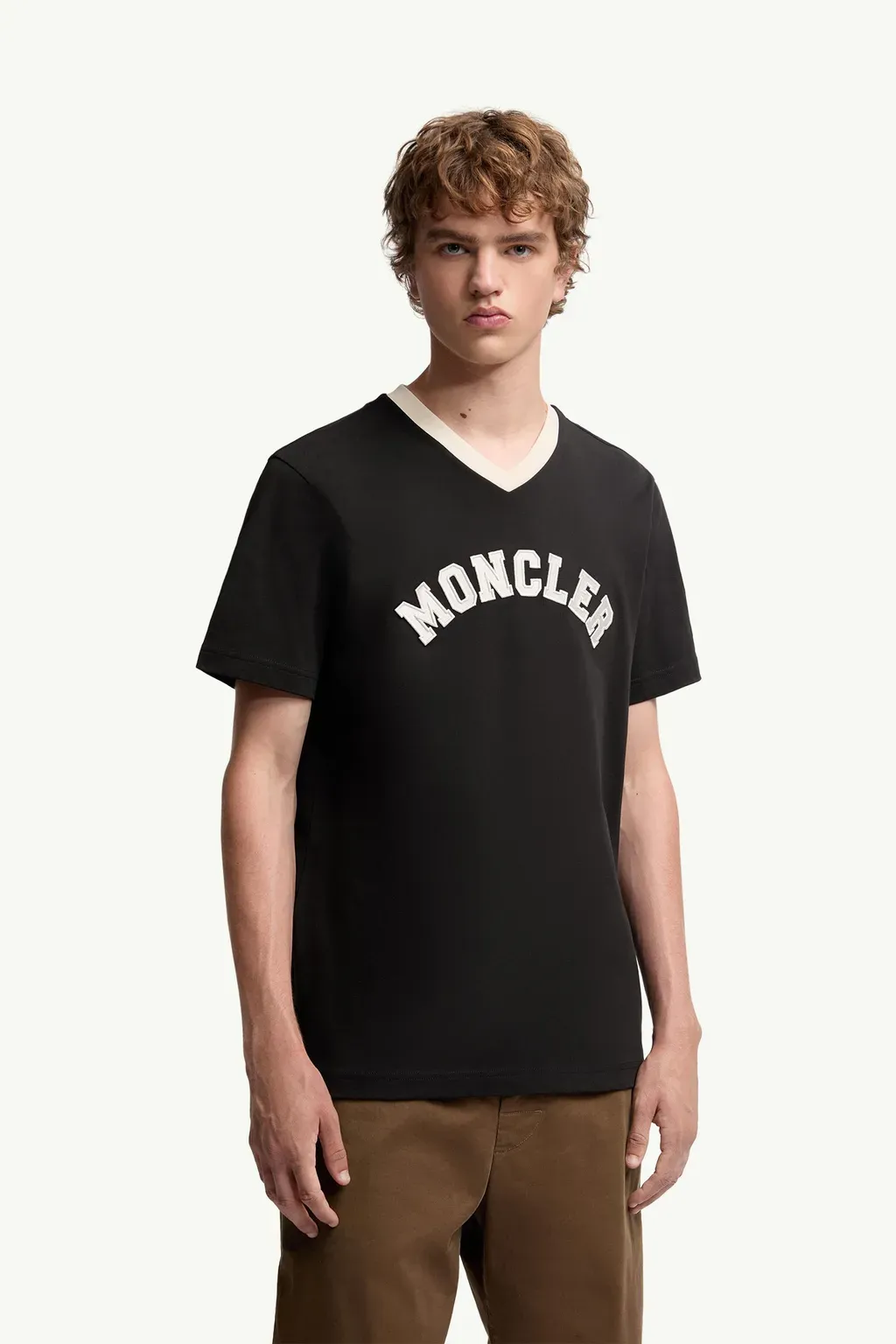 Embroidered Logo Cotton Piquet V-Neck T-Shirt