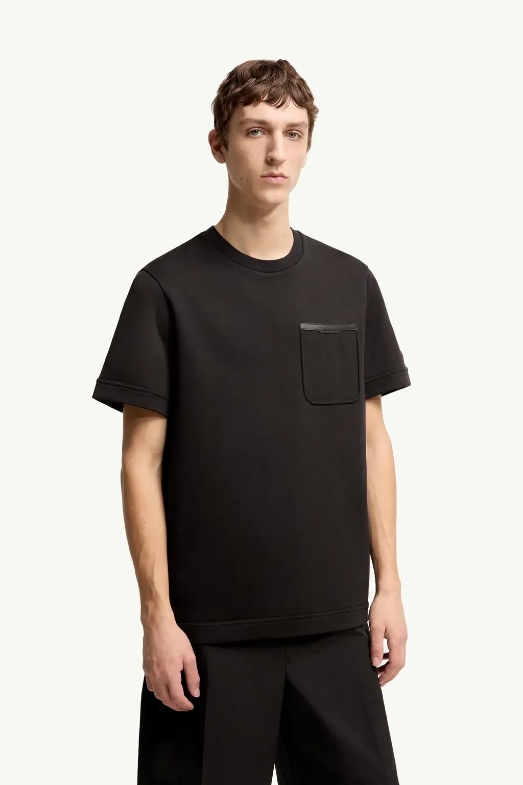 Leather-Trimmed Cotton T-Shirt