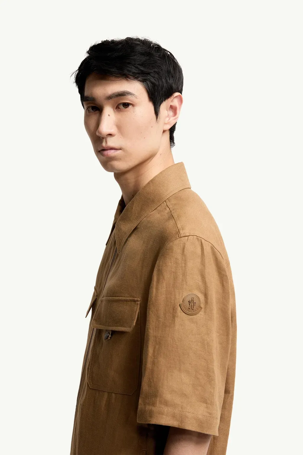 Linen Twill Short Sleeve Zip-Up Shirt