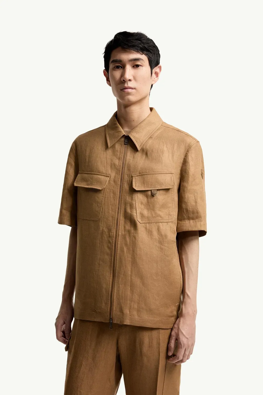 Linen Twill Short Sleeve Zip-Up Shirt