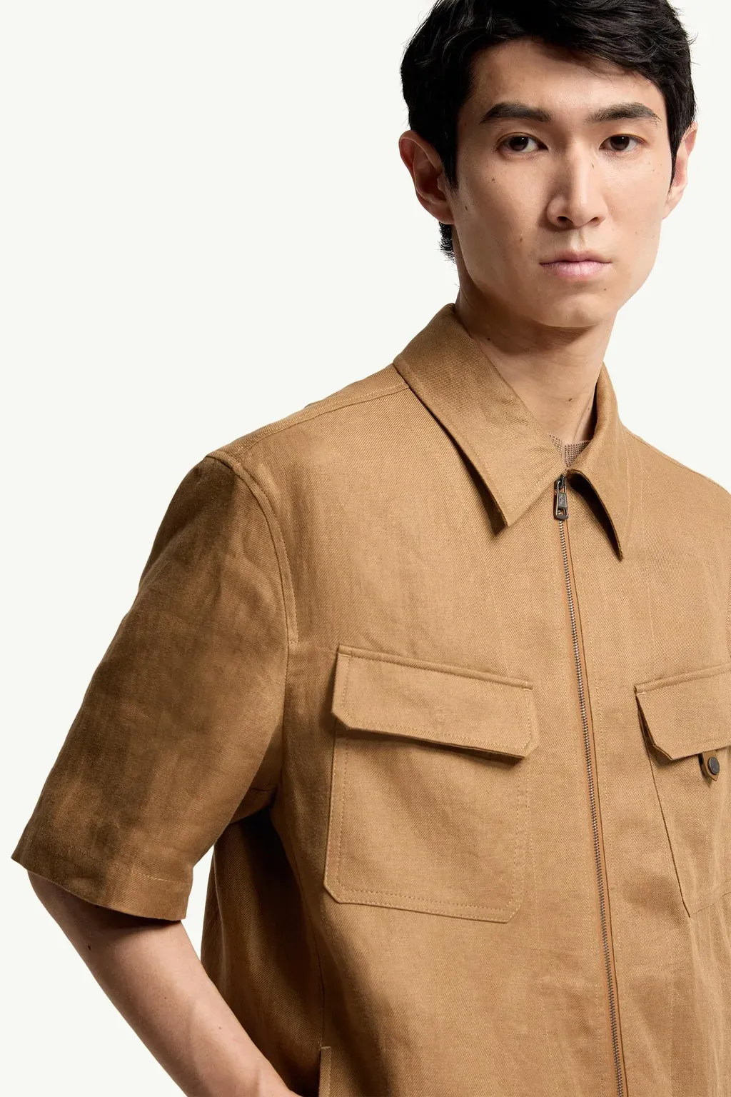 Linen Twill Short Sleeve Zip-Up Shirt